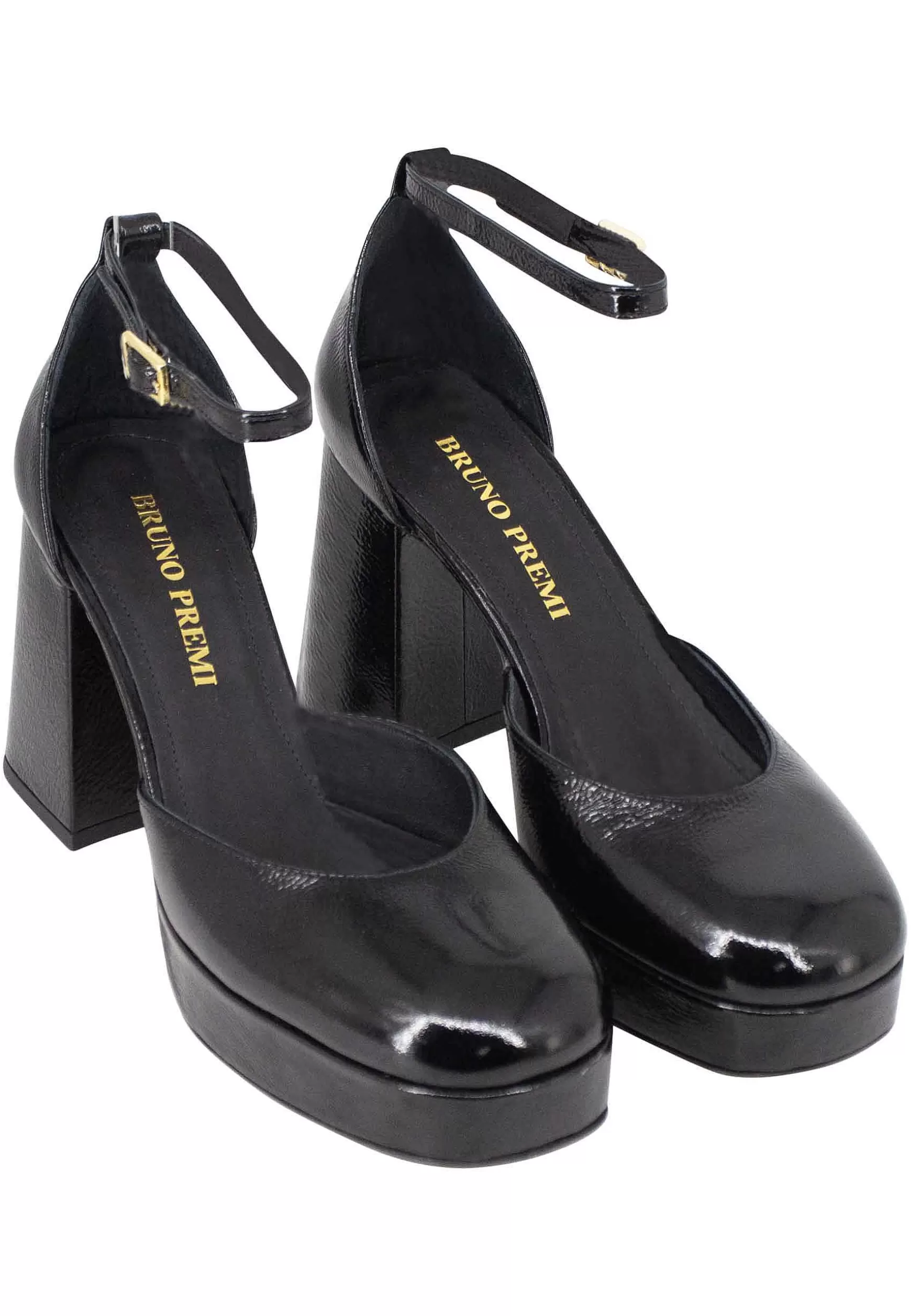 Decollete Donna In Vernice Nera Con Tacco Alto E Plateau*Bruno Premi New