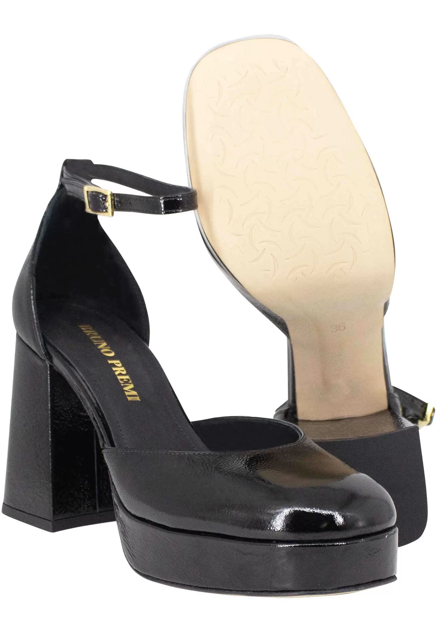 Decollete Donna In Vernice Nera Con Tacco Alto E Plateau*Bruno Premi New