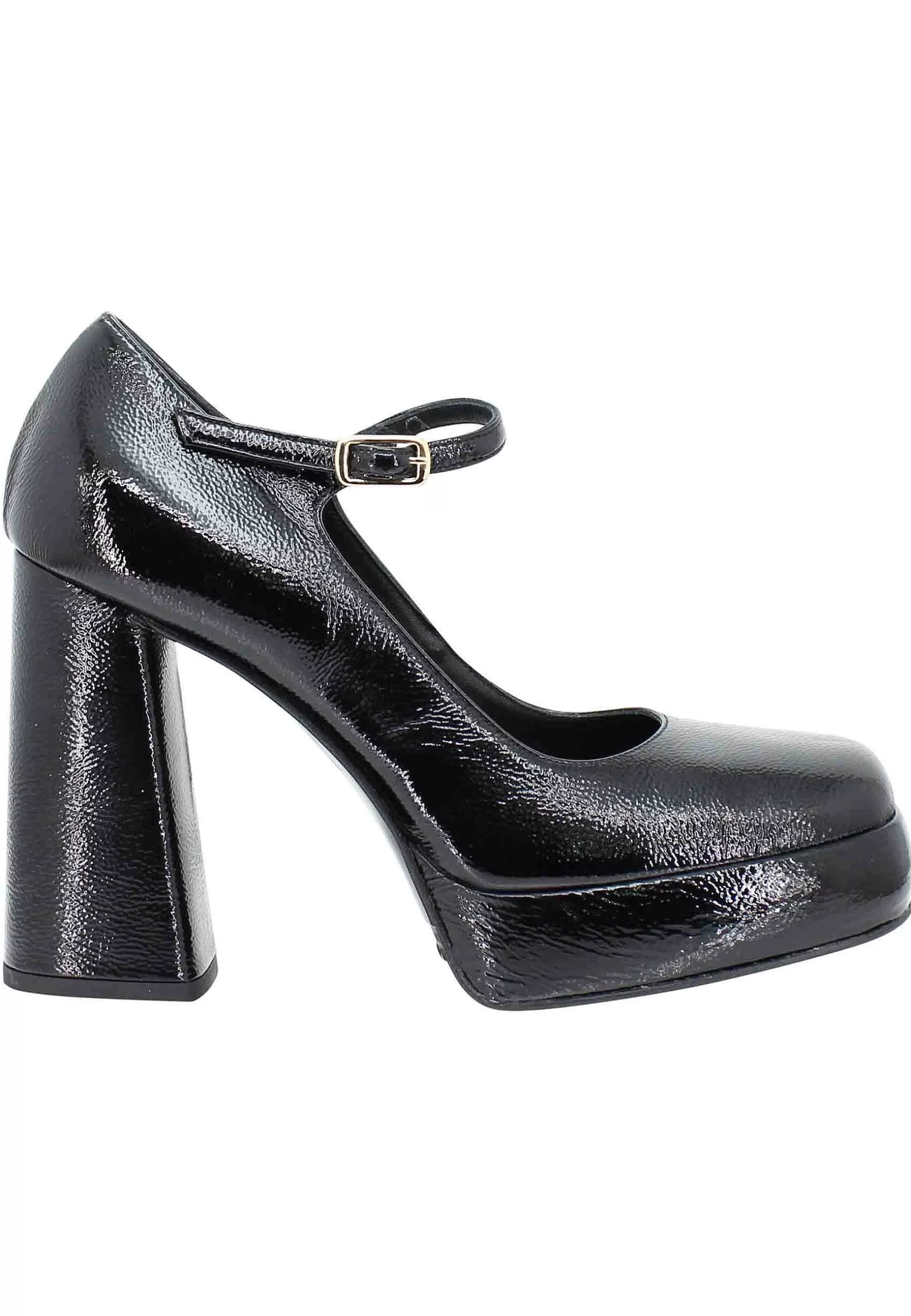 Decollete In Vernice Nera Tacco Alto E Plateau Con Cinturino Sul Collo Piede** Outlet