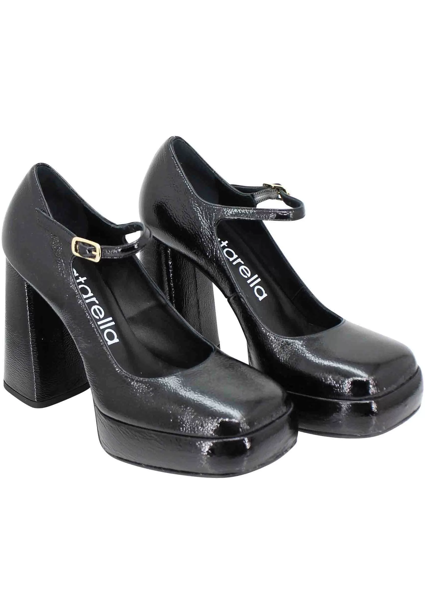Decollete In Vernice Nera Tacco Alto E Plateau Con Cinturino Sul Collo Piede** Outlet