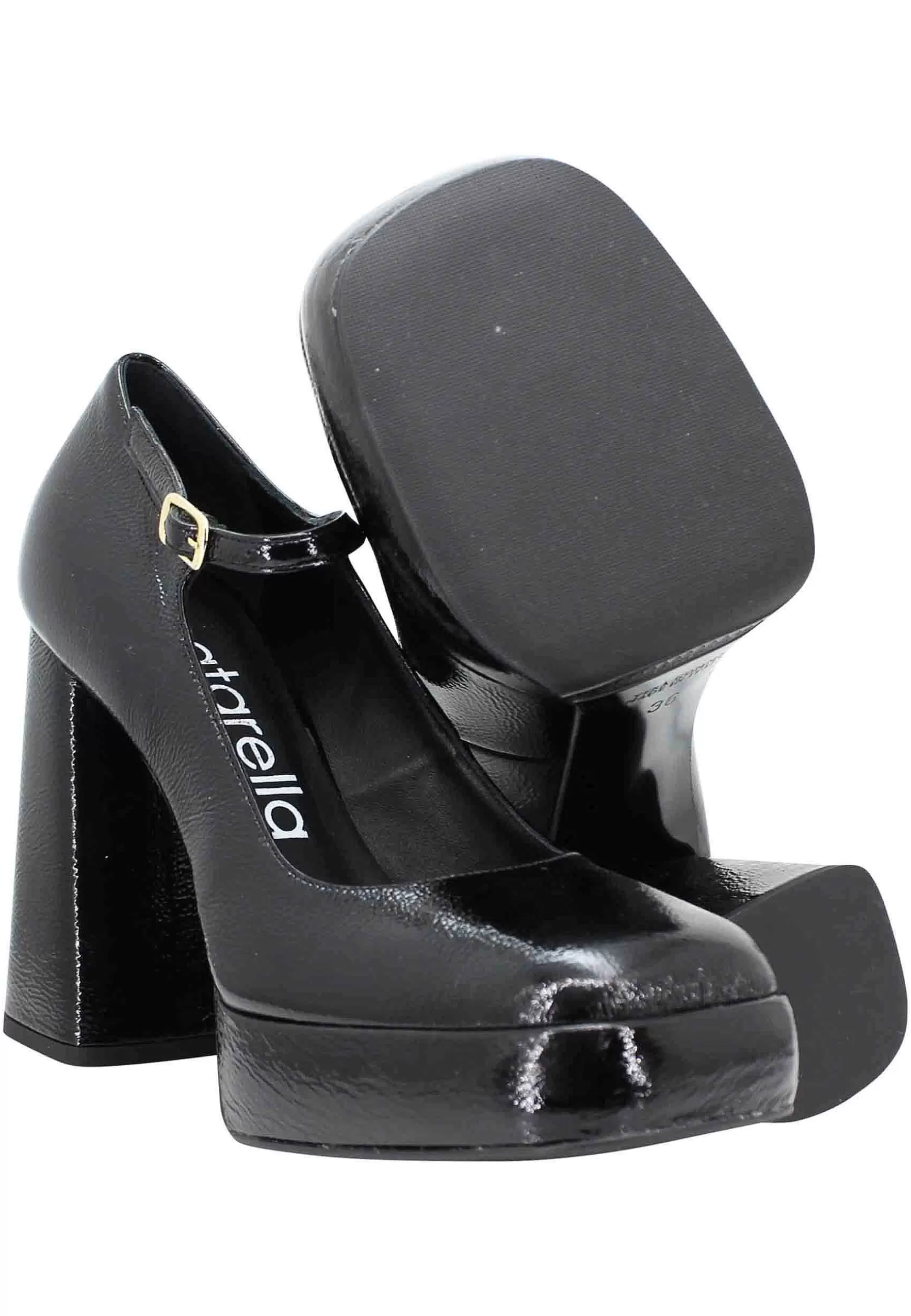 Decollete In Vernice Nera Tacco Alto E Plateau Con Cinturino Sul Collo Piede** Outlet