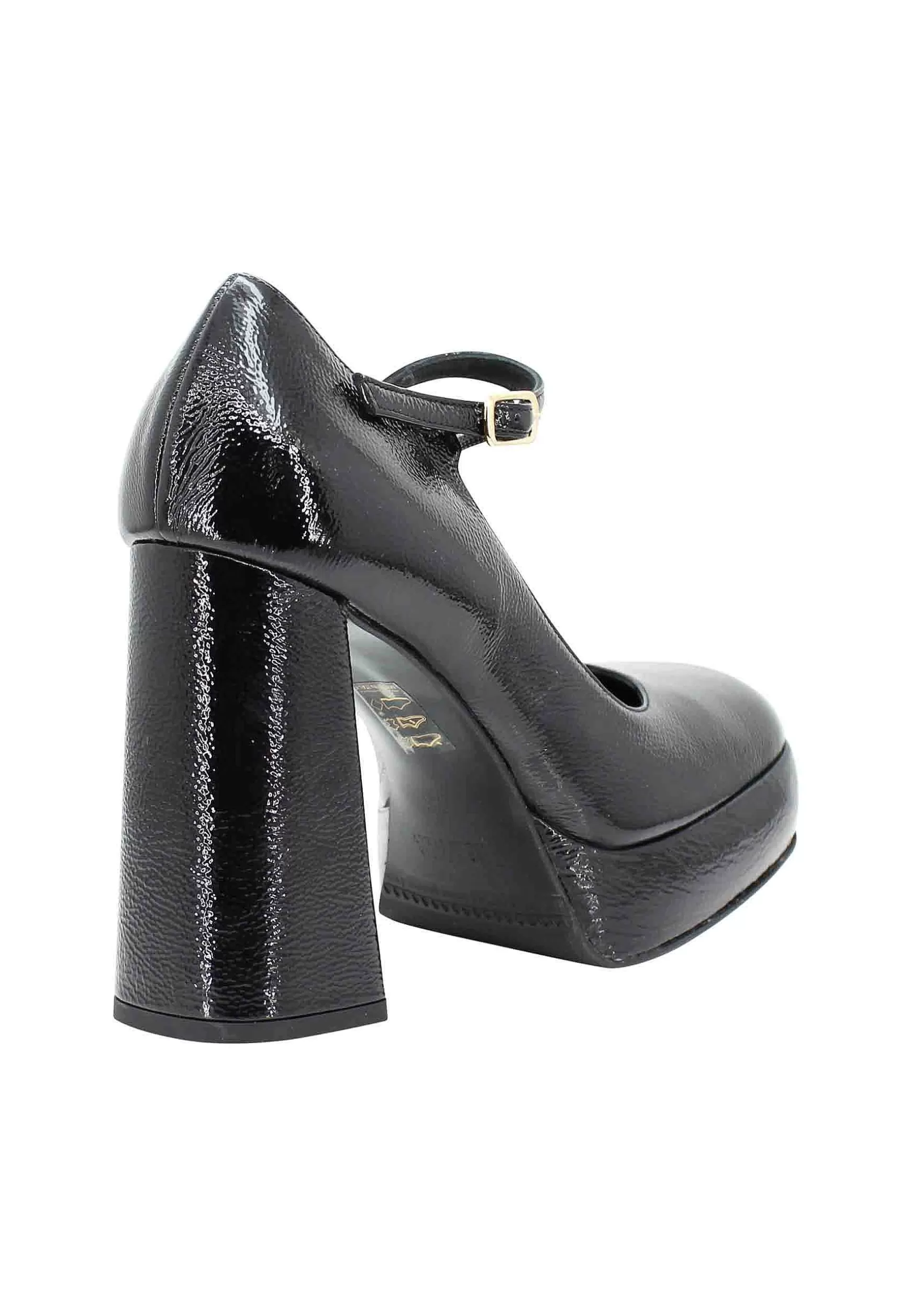 Decollete In Vernice Nera Tacco Alto E Plateau Con Cinturino Sul Collo Piede** Outlet