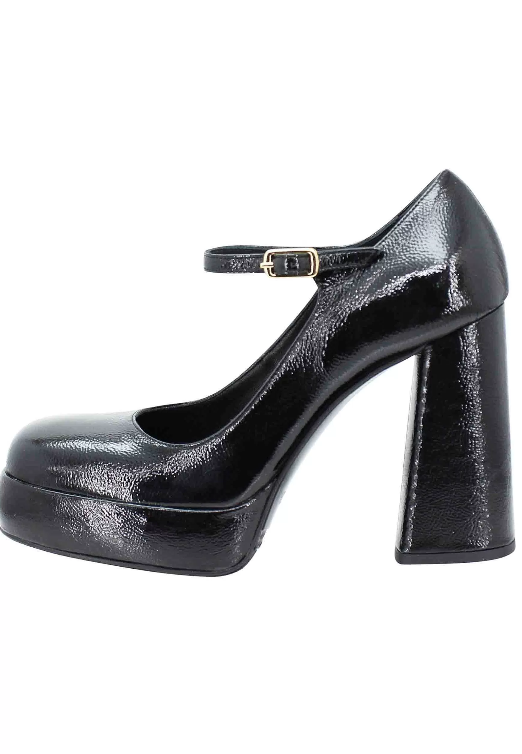 Decollete In Vernice Nera Tacco Alto E Plateau Con Cinturino Sul Collo Piede** Outlet