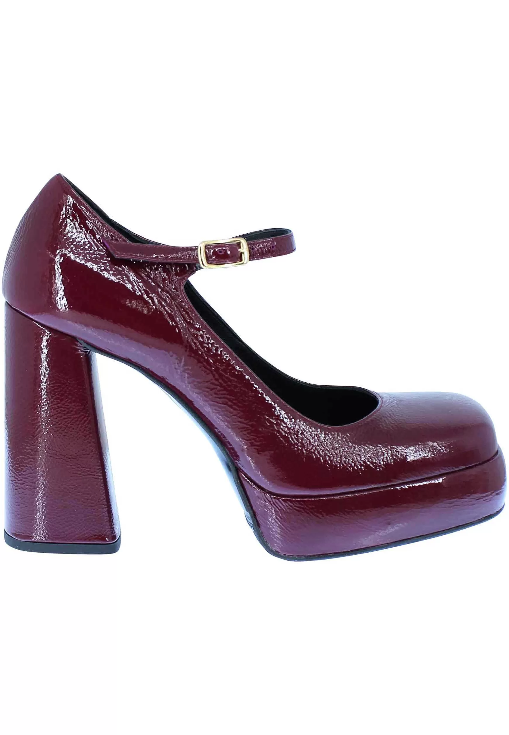 Decollete In Vernice Prugna Tacco Alto E Plateau Con Cinturino Sul Collo Piede** Store