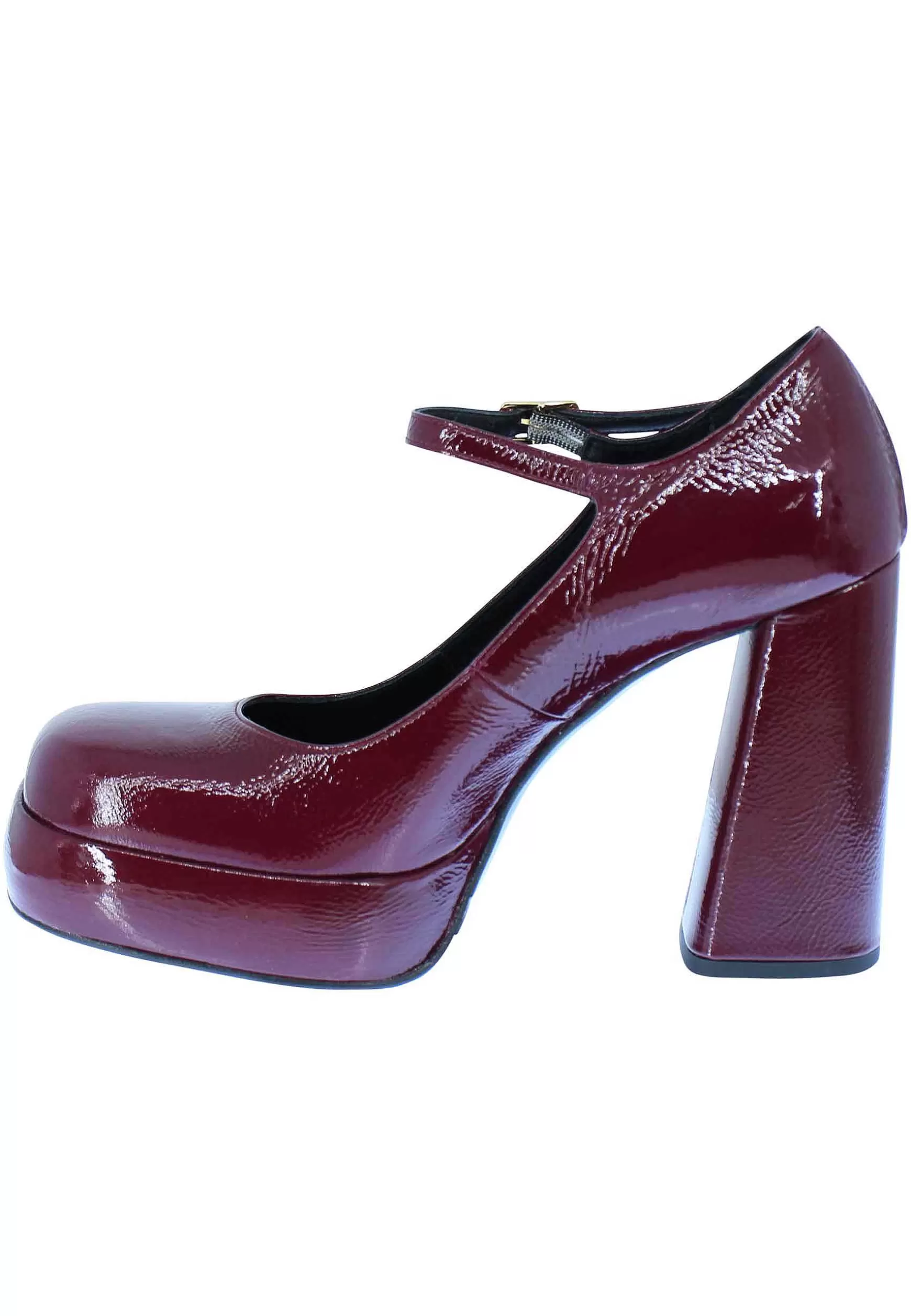 Decollete In Vernice Prugna Tacco Alto E Plateau Con Cinturino Sul Collo Piede** Store