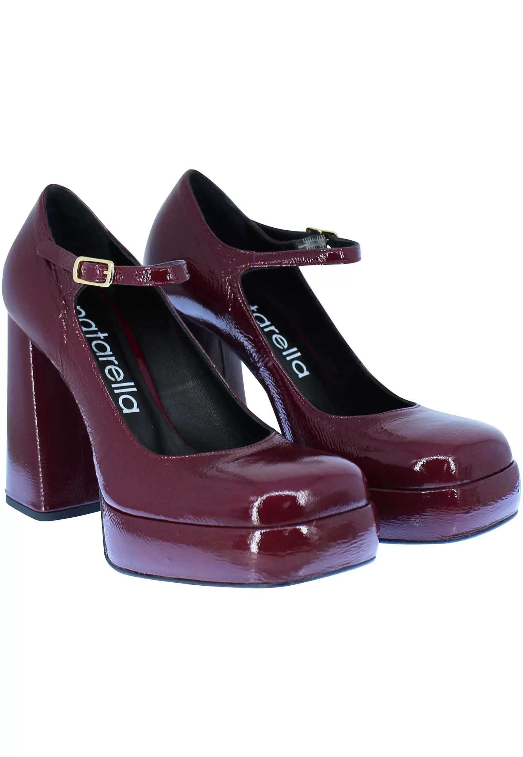 Decollete In Vernice Prugna Tacco Alto E Plateau Con Cinturino Sul Collo Piede** Store