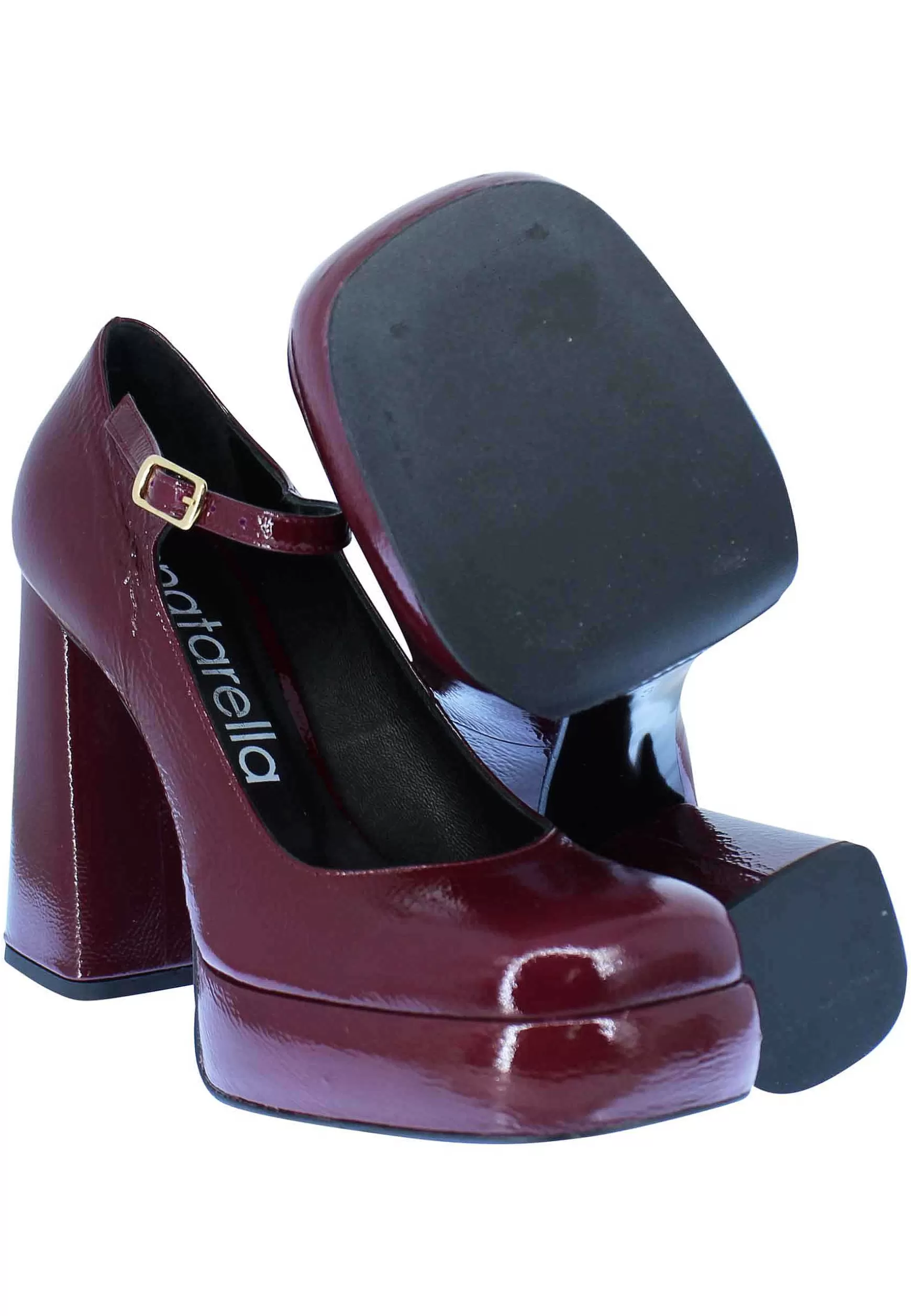 Decollete In Vernice Prugna Tacco Alto E Plateau Con Cinturino Sul Collo Piede** Store