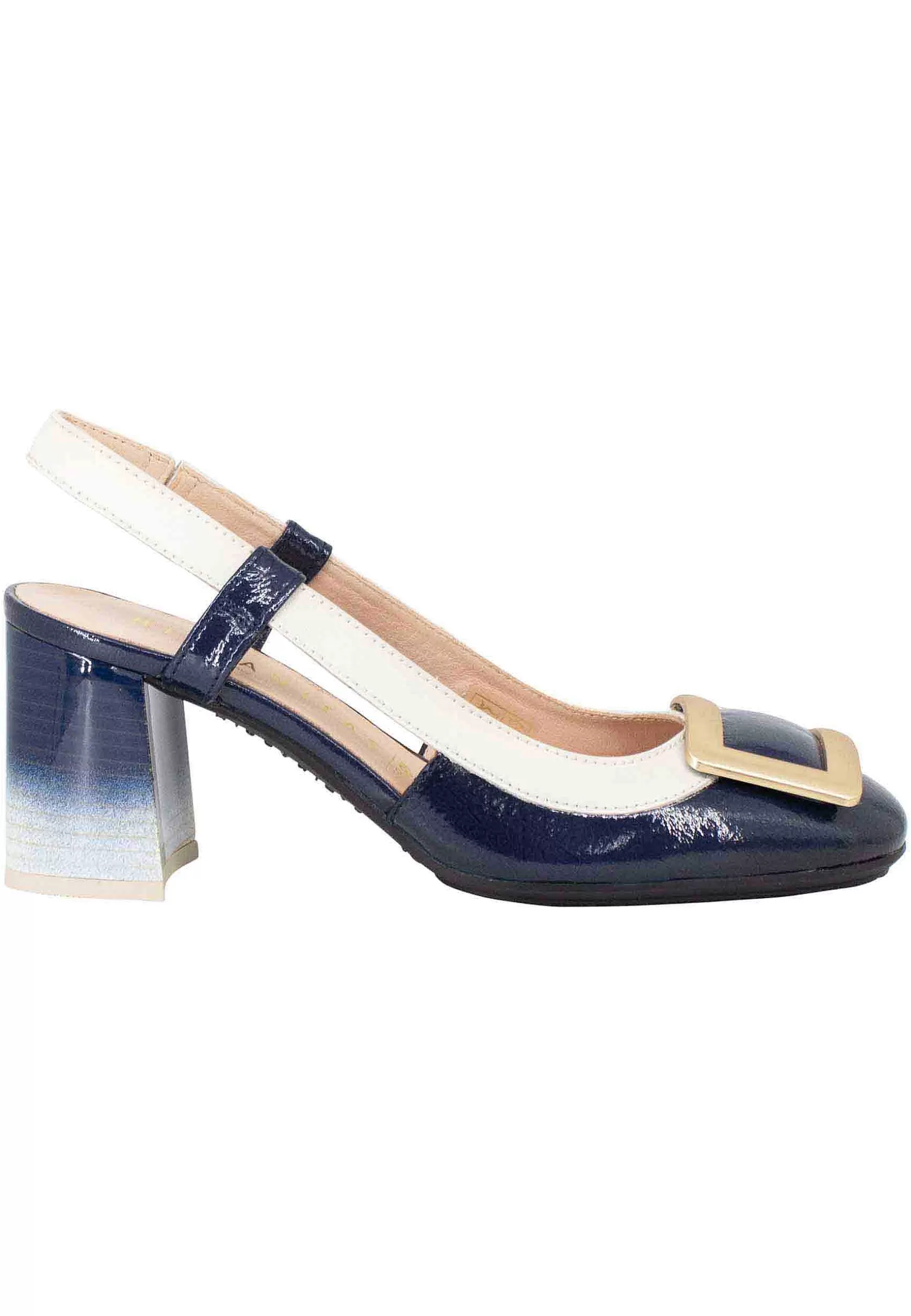 Decollete Slingback Australia Donna In Pelle Blu E Panna Con Fibbia Oro*Hispanitas Outlet