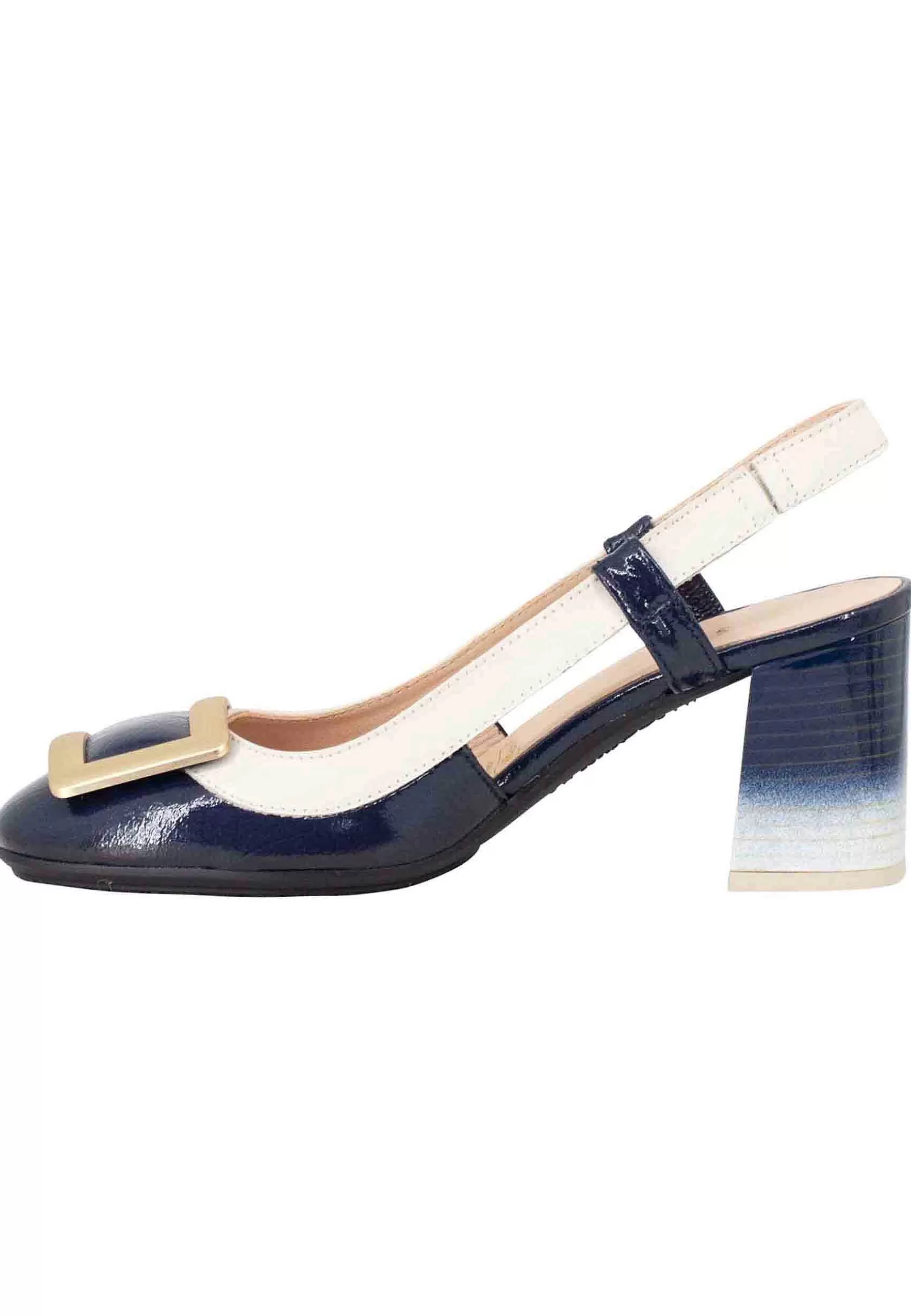 Decollete Slingback Australia Donna In Pelle Blu E Panna Con Fibbia Oro*Hispanitas Outlet