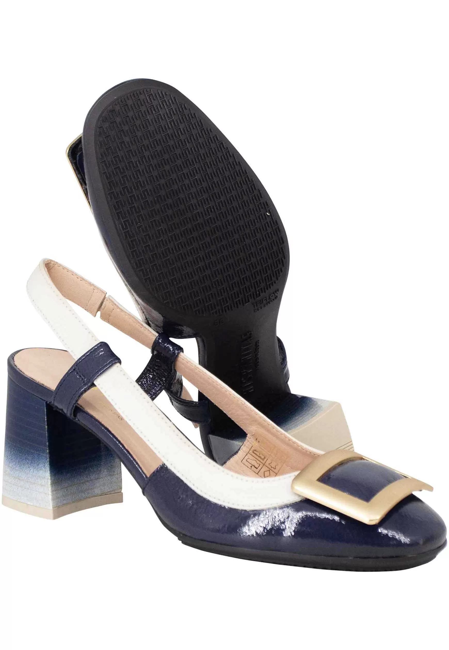 Decollete Slingback Australia Donna In Pelle Blu E Panna Con Fibbia Oro*Hispanitas Outlet