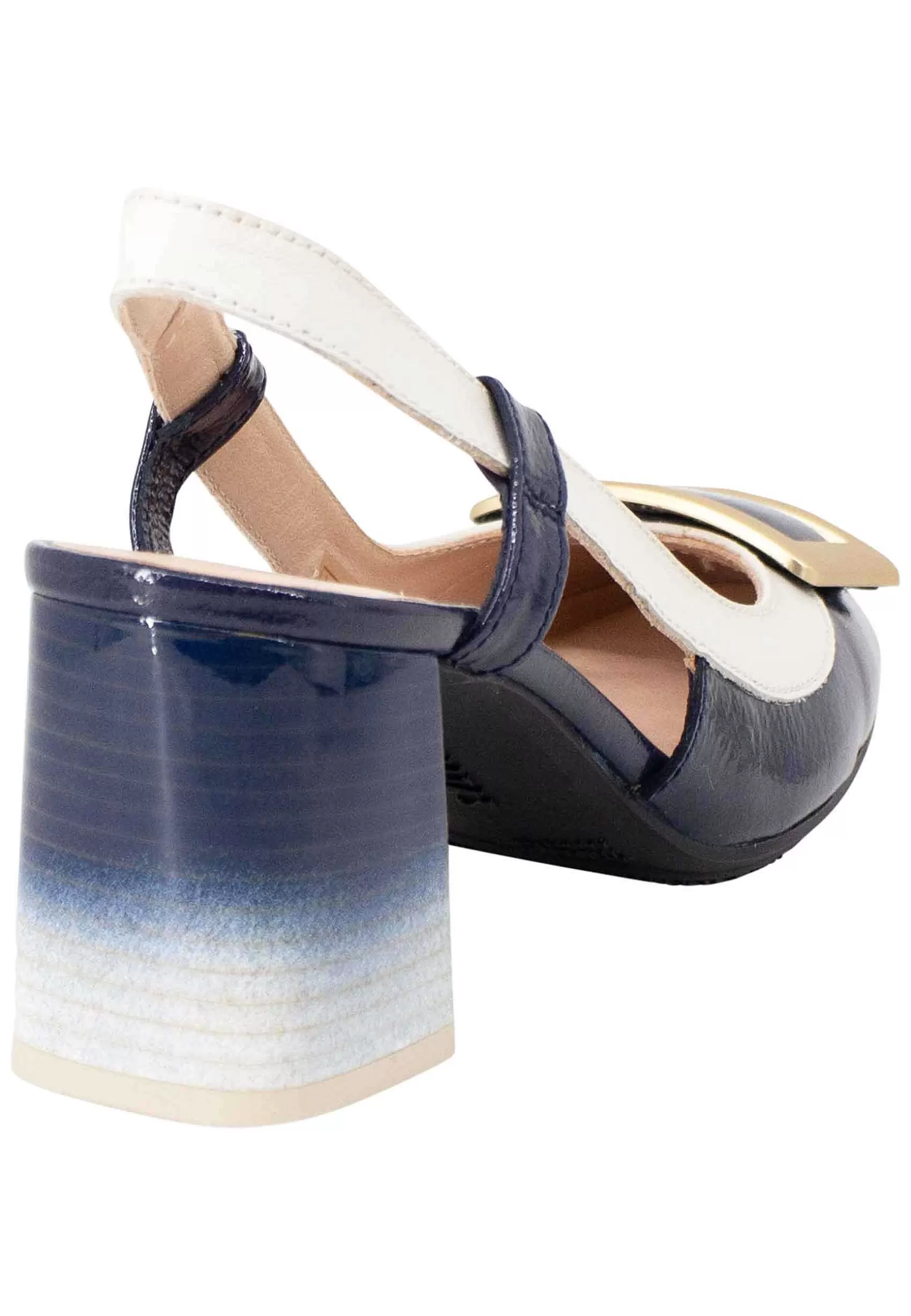 Decollete Slingback Australia Donna In Pelle Blu E Panna Con Fibbia Oro*Hispanitas Outlet