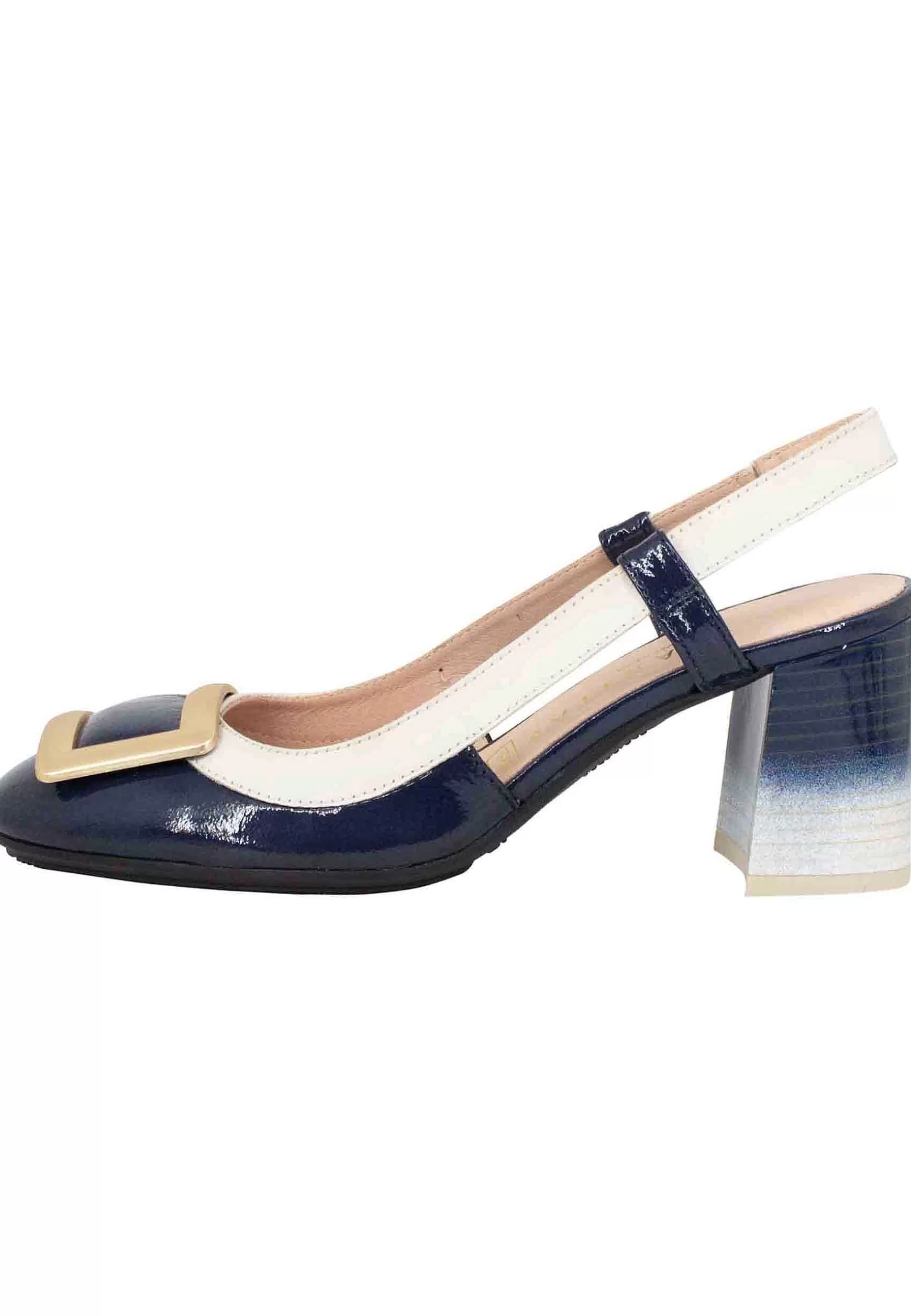 Decollete Slingback Australia Donna In Pelle Blu E Panna Con Fibbia Oro*Hispanitas Outlet