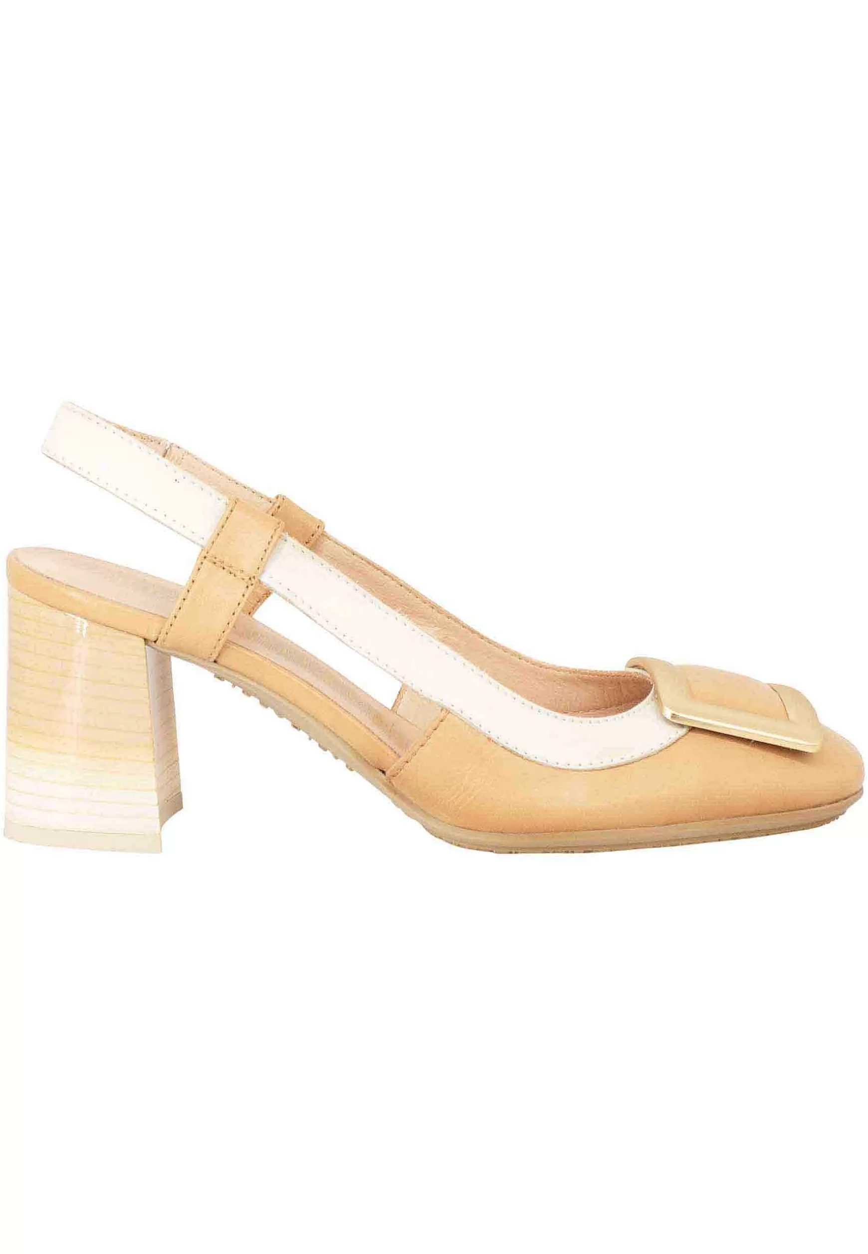Decollete Slingback Australia Donna In Pelle Cuoio E Panna Con Fibbia Oro*Hispanitas Discount