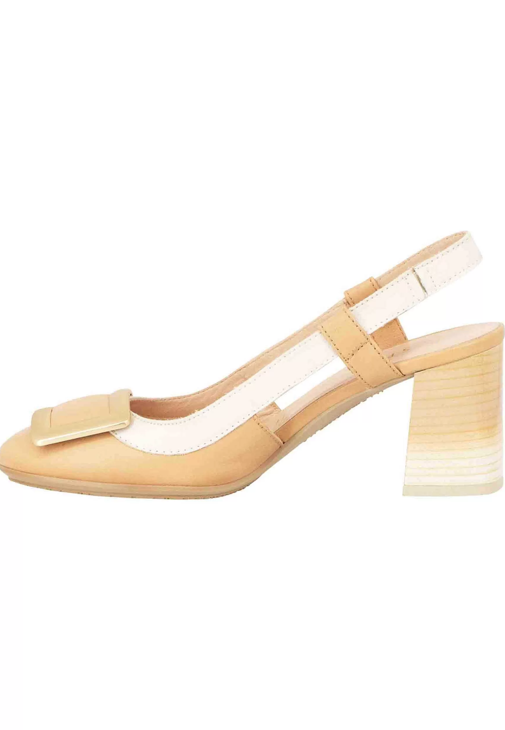 Decollete Slingback Australia Donna In Pelle Cuoio E Panna Con Fibbia Oro*Hispanitas Discount