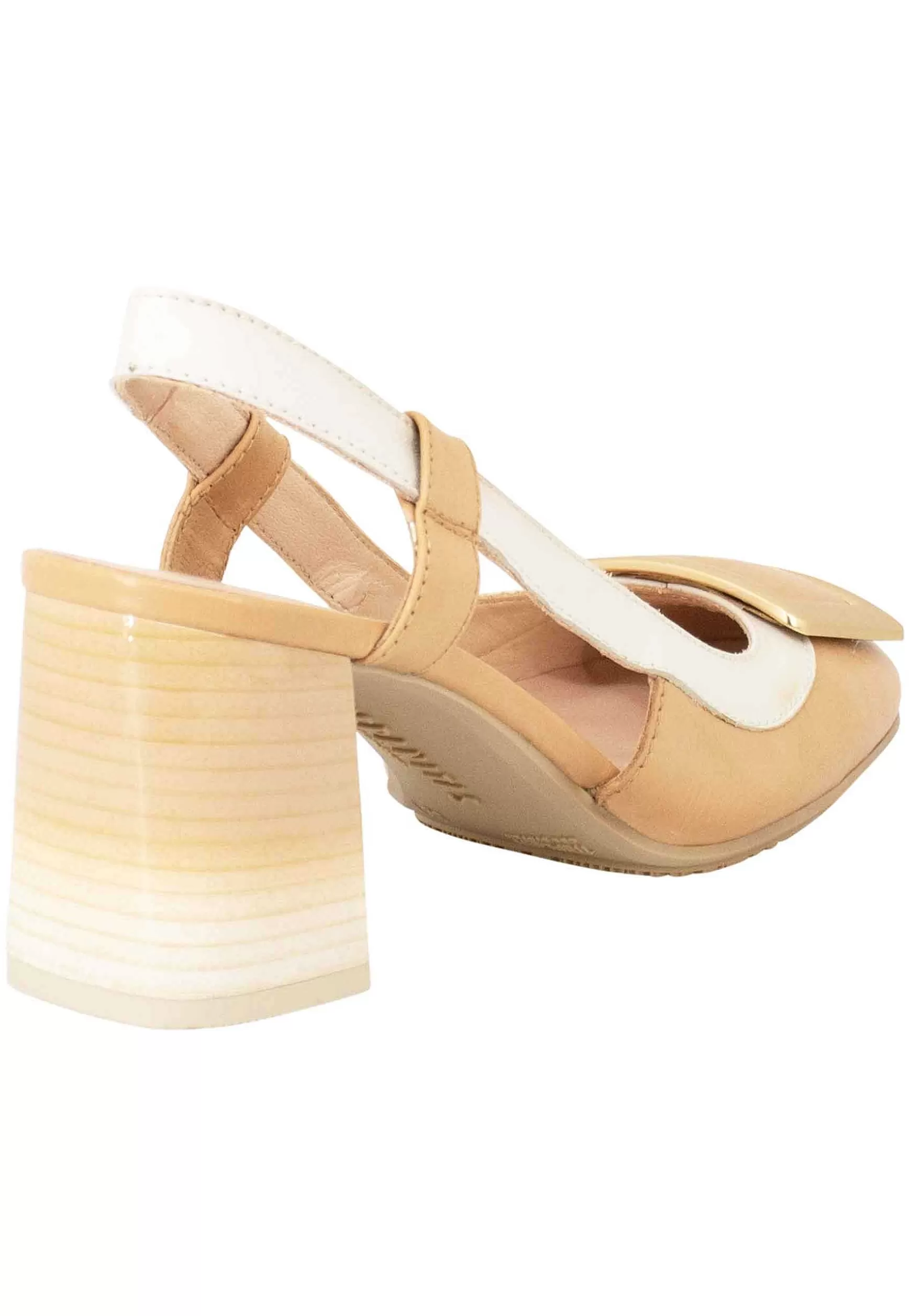 Decollete Slingback Australia Donna In Pelle Cuoio E Panna Con Fibbia Oro*Hispanitas Discount