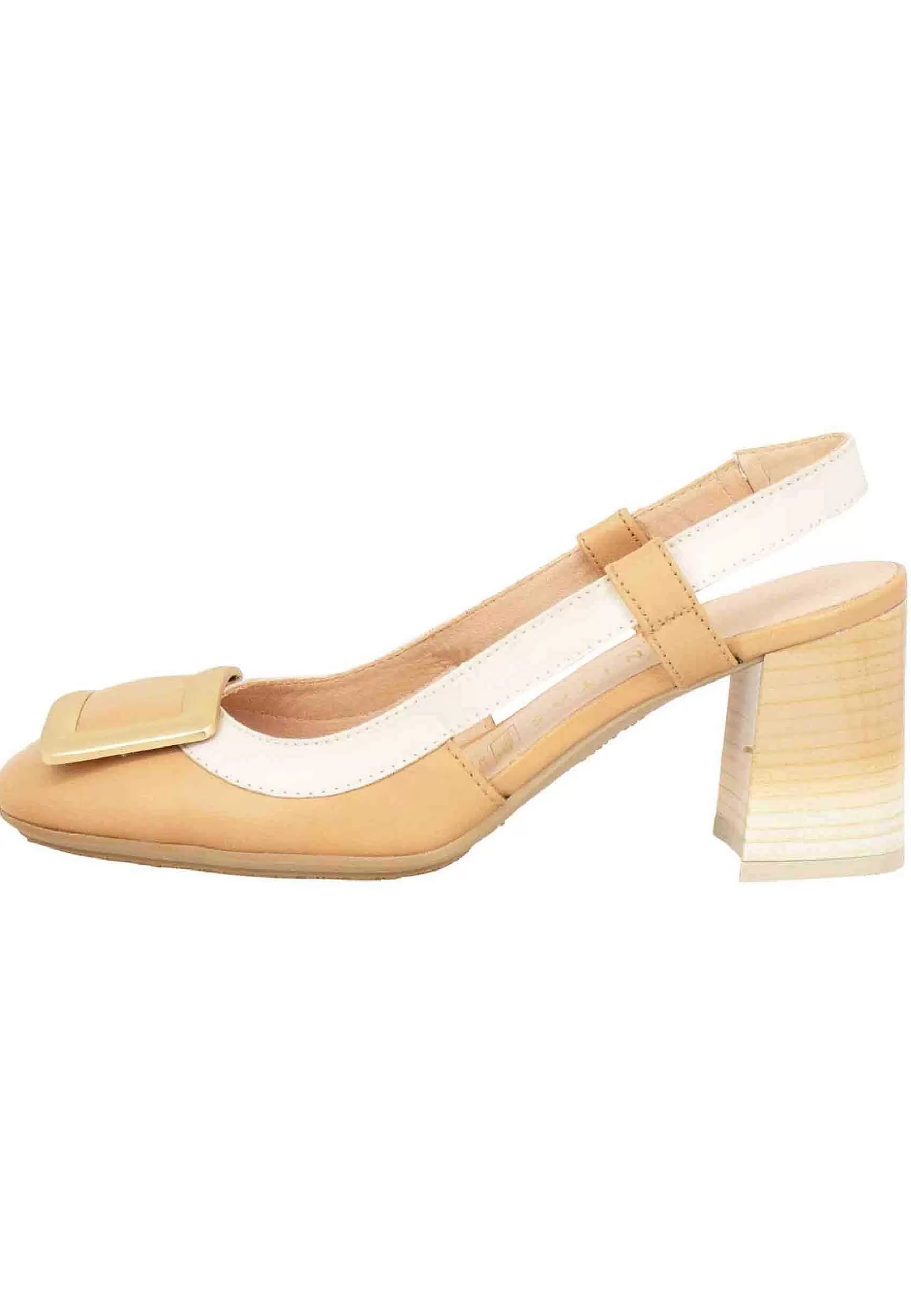 Decollete Slingback Australia Donna In Pelle Cuoio E Panna Con Fibbia Oro*Hispanitas Discount