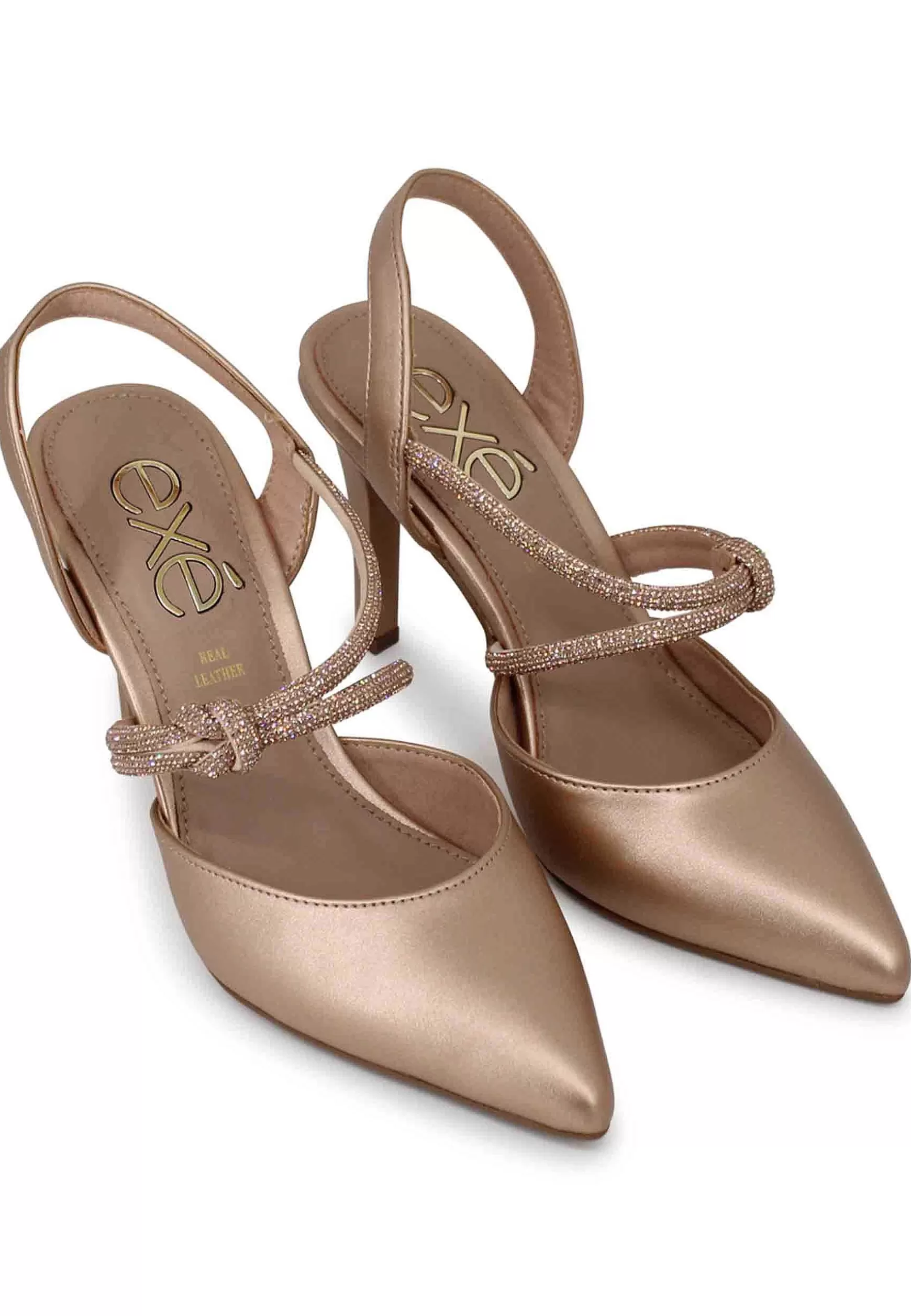 Decollete Slingback Donna In Eco Pelle Rosa Lame Tacco Alto*Exe Shop