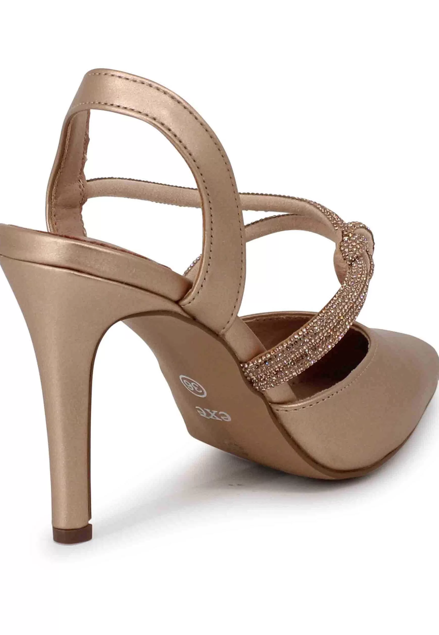 Decollete Slingback Donna In Eco Pelle Rosa Lame Tacco Alto*Exe Shop