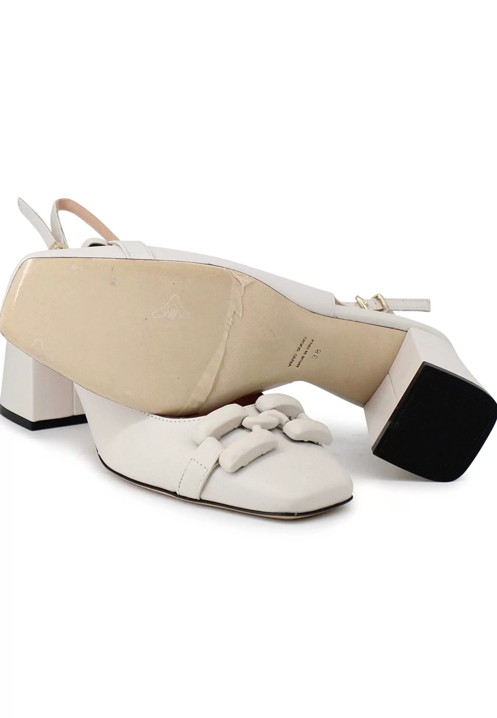 Decollete Slingback Donna In Pelle Beige Con Accessotrio In Tinta** Store