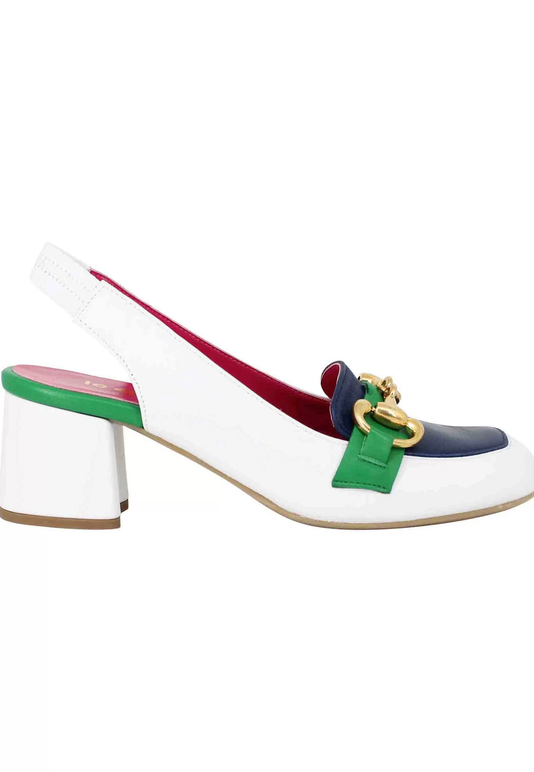 Decollete Slingback Donna In Pelle Bianca Con Morsetto In Oro*Le Babe Sale