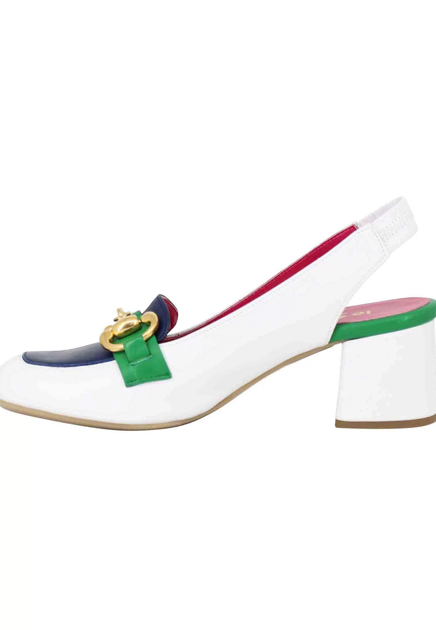 Decollete Slingback Donna In Pelle Bianca Con Morsetto In Oro*Le Babe Sale