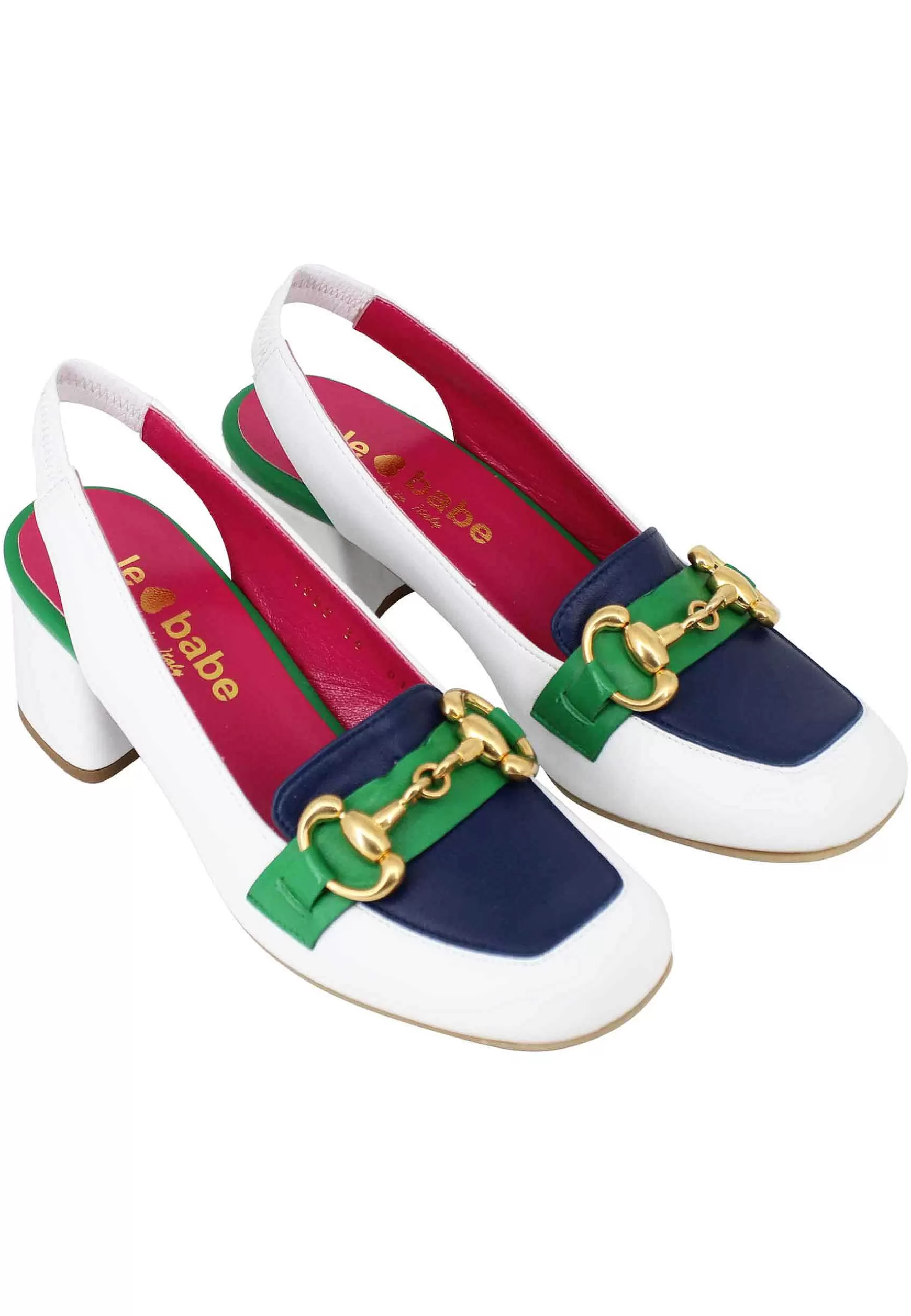 Decollete Slingback Donna In Pelle Bianca Con Morsetto In Oro*Le Babe Sale