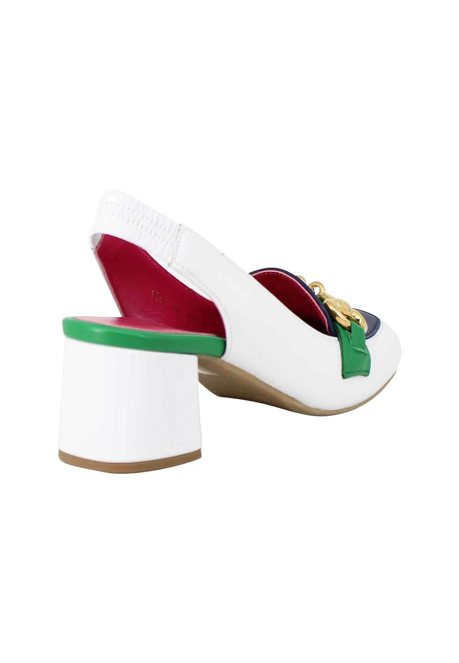 Decollete Slingback Donna In Pelle Bianca Con Morsetto In Oro*Le Babe Sale