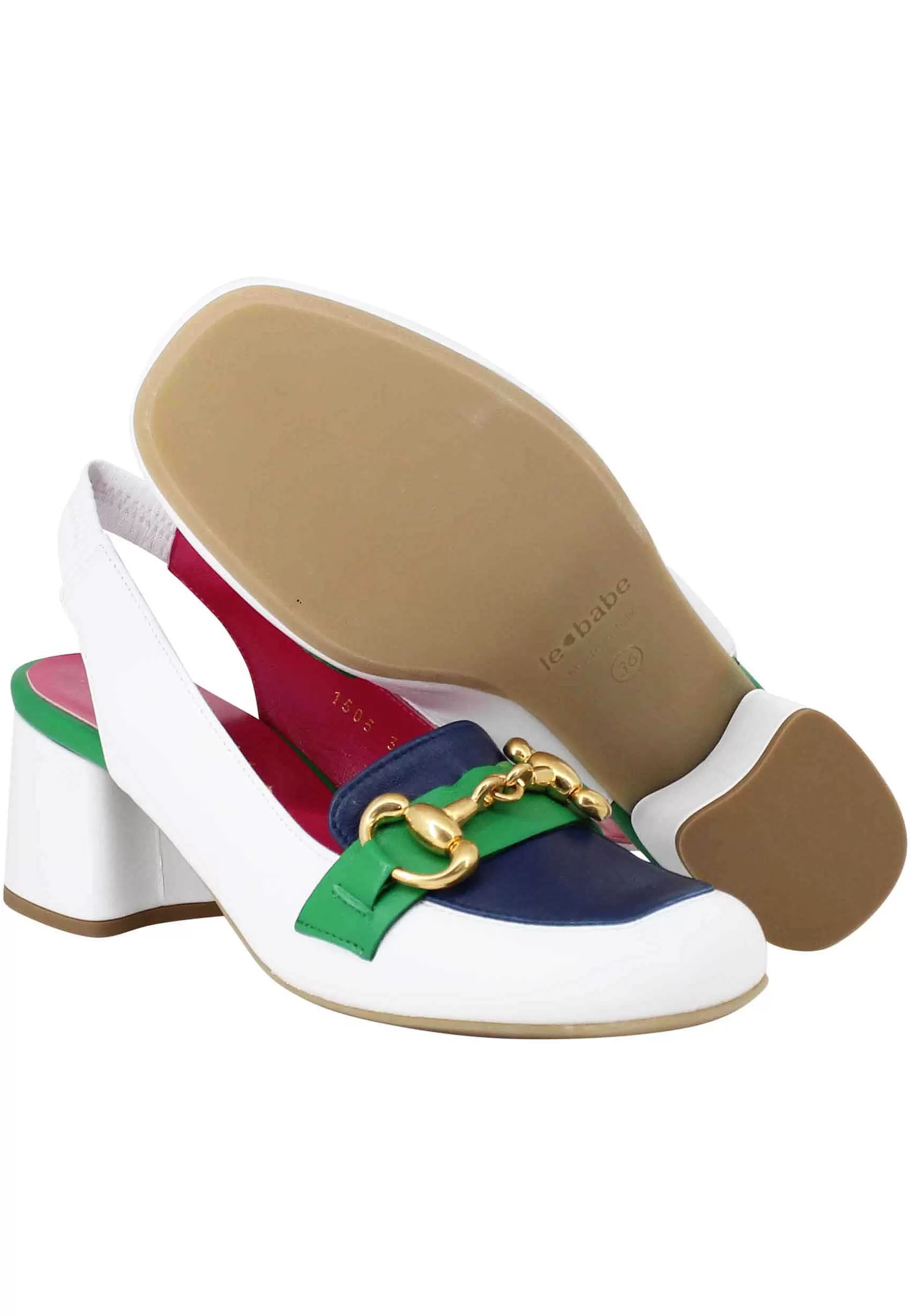 Decollete Slingback Donna In Pelle Bianca Con Morsetto In Oro*Le Babe Sale