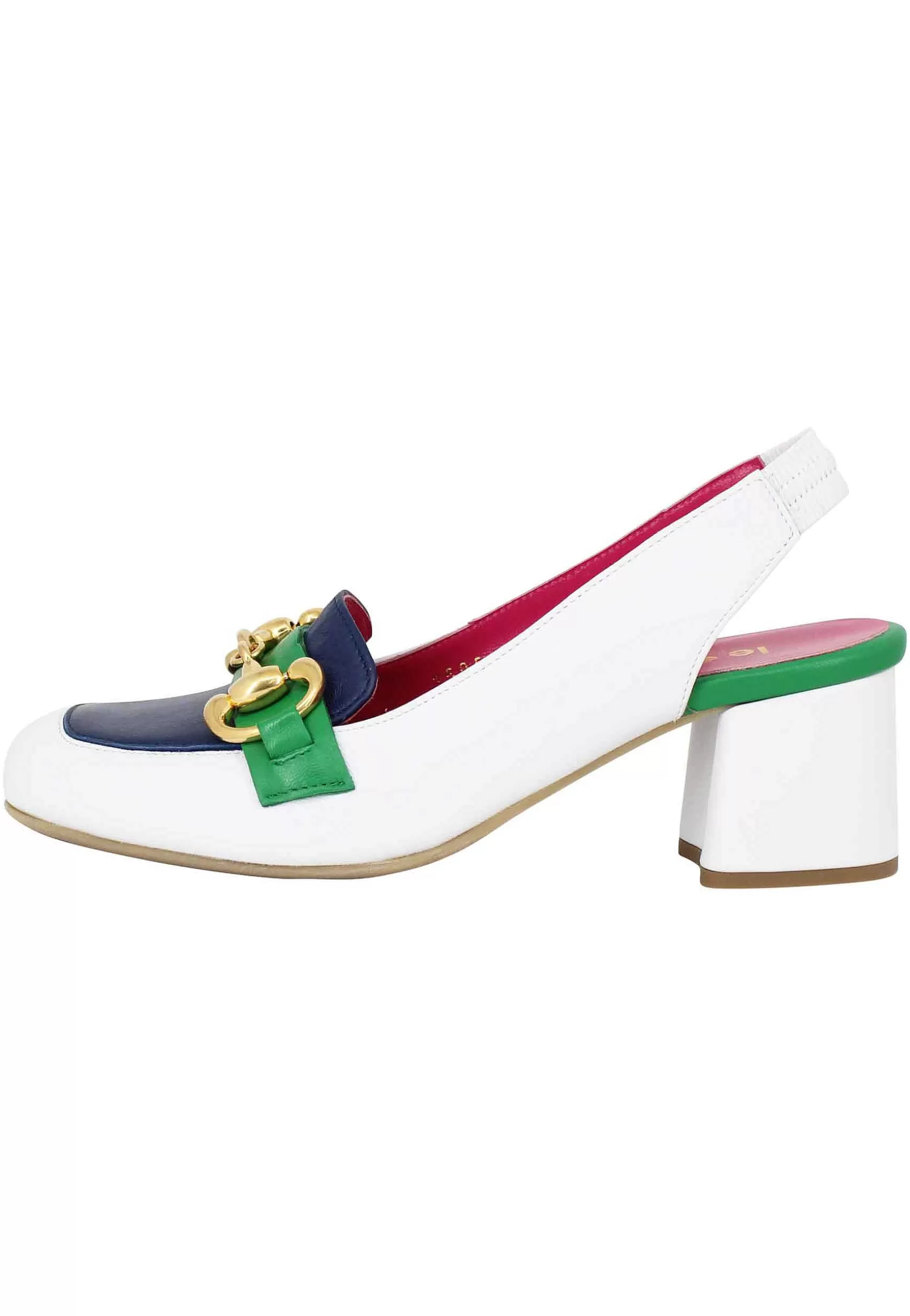 Decollete Slingback Donna In Pelle Bianca Con Morsetto In Oro*Le Babe Sale