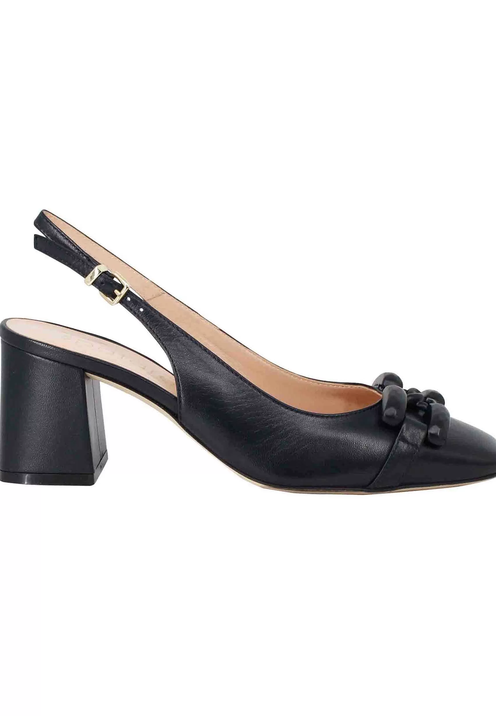 Decollete Slingback Donna In Pelle Blu Con Accessotrio In Tinta** Outlet