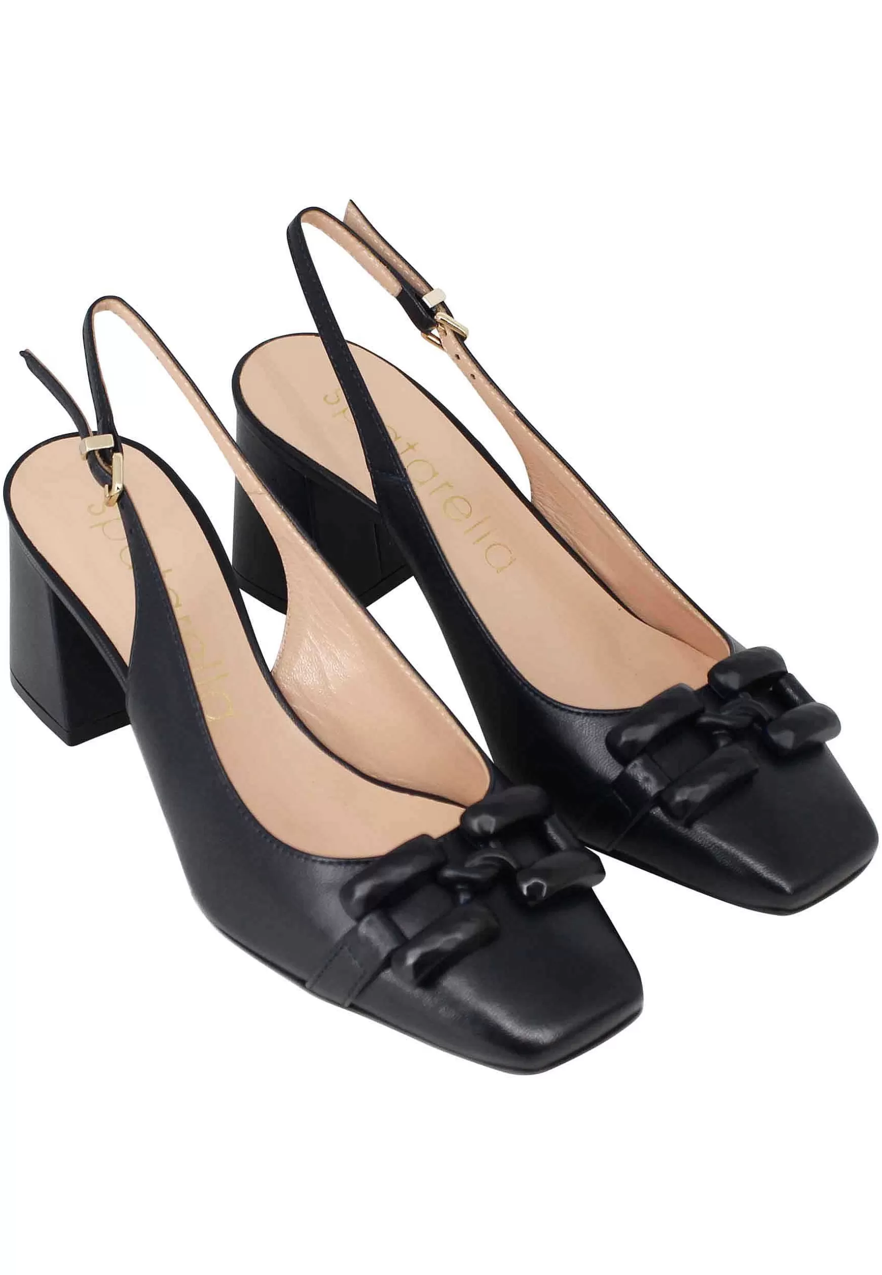 Decollete Slingback Donna In Pelle Blu Con Accessotrio In Tinta** Outlet