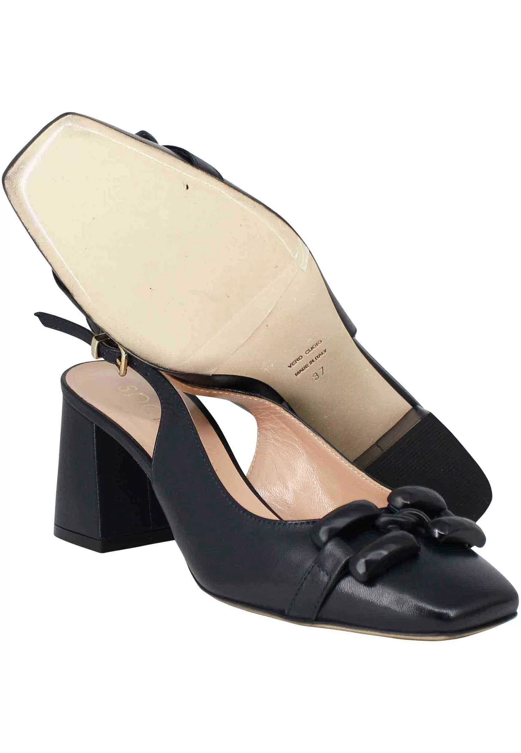 Decollete Slingback Donna In Pelle Blu Con Accessotrio In Tinta** Outlet