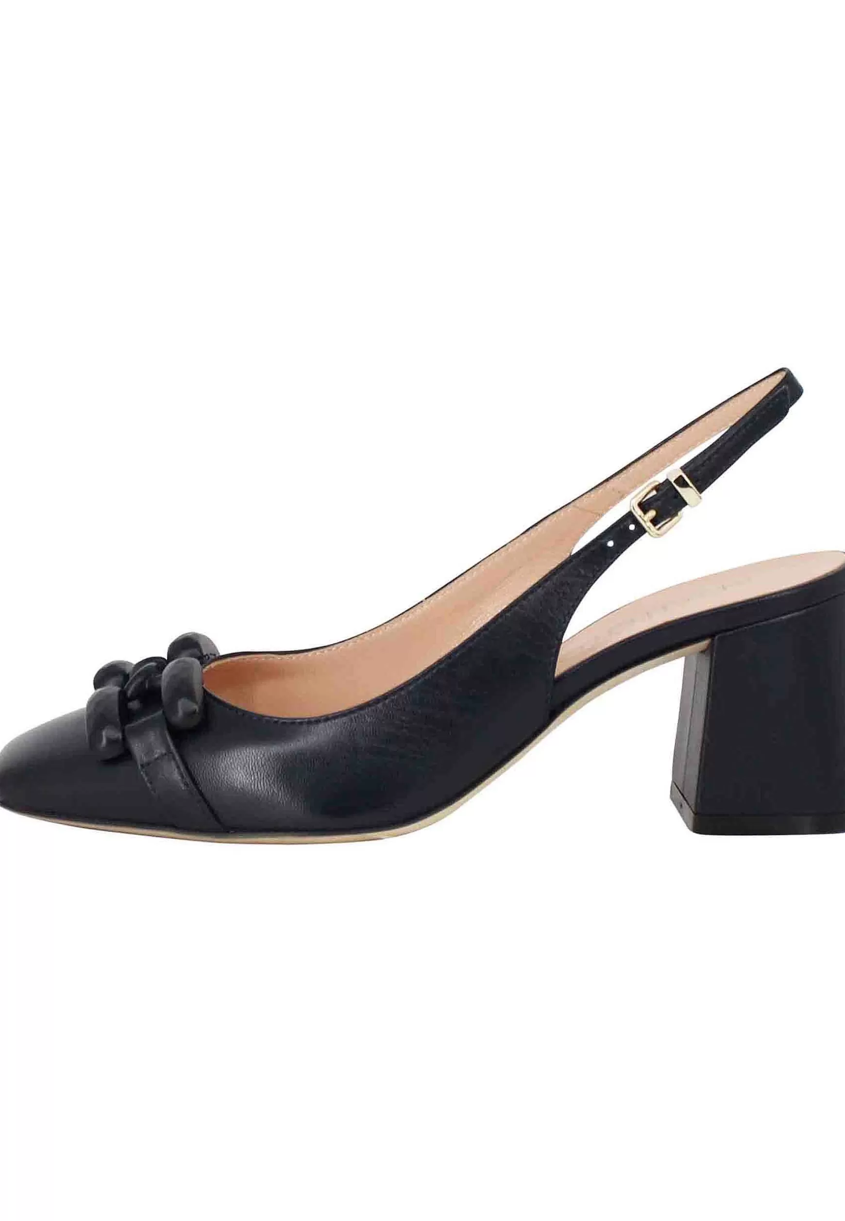 Decollete Slingback Donna In Pelle Blu Con Accessotrio In Tinta** Outlet