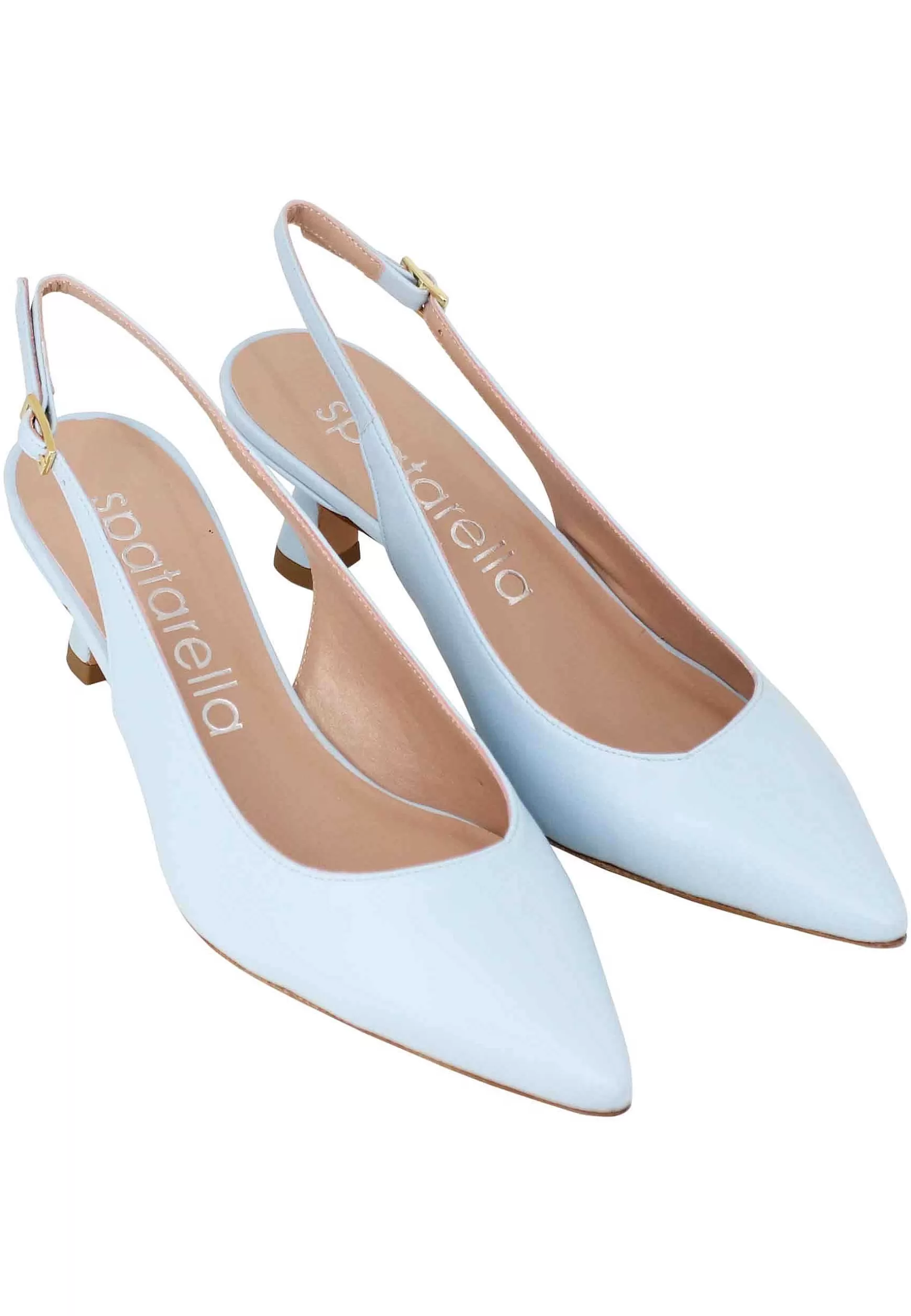 Decollete Slingback Donna In Pelle Celeste Tacco Basso** Flash Sale