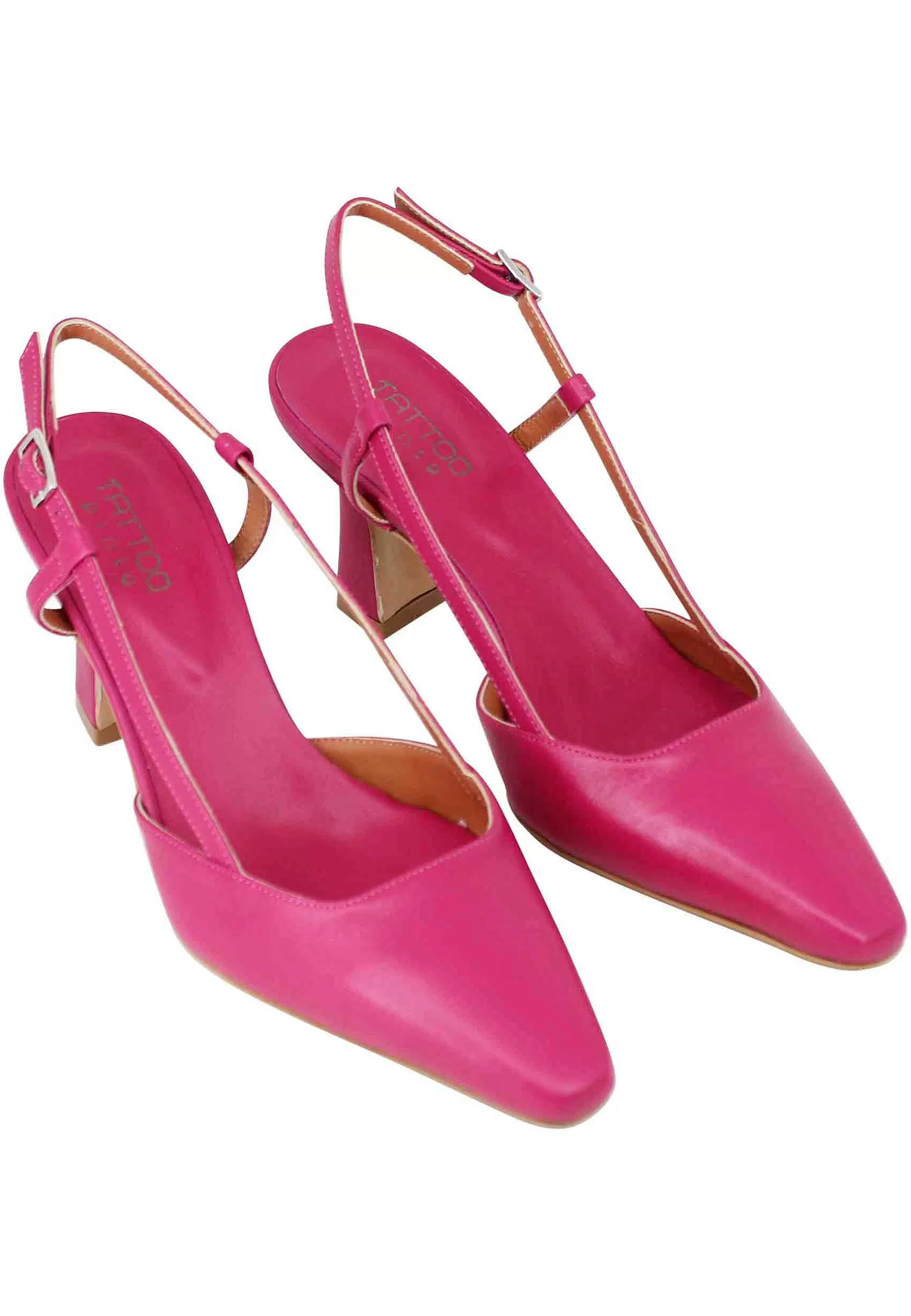 Decollete Slingback Donna In Pelle Fuxia Con Tacco Alto*Tattoo Store