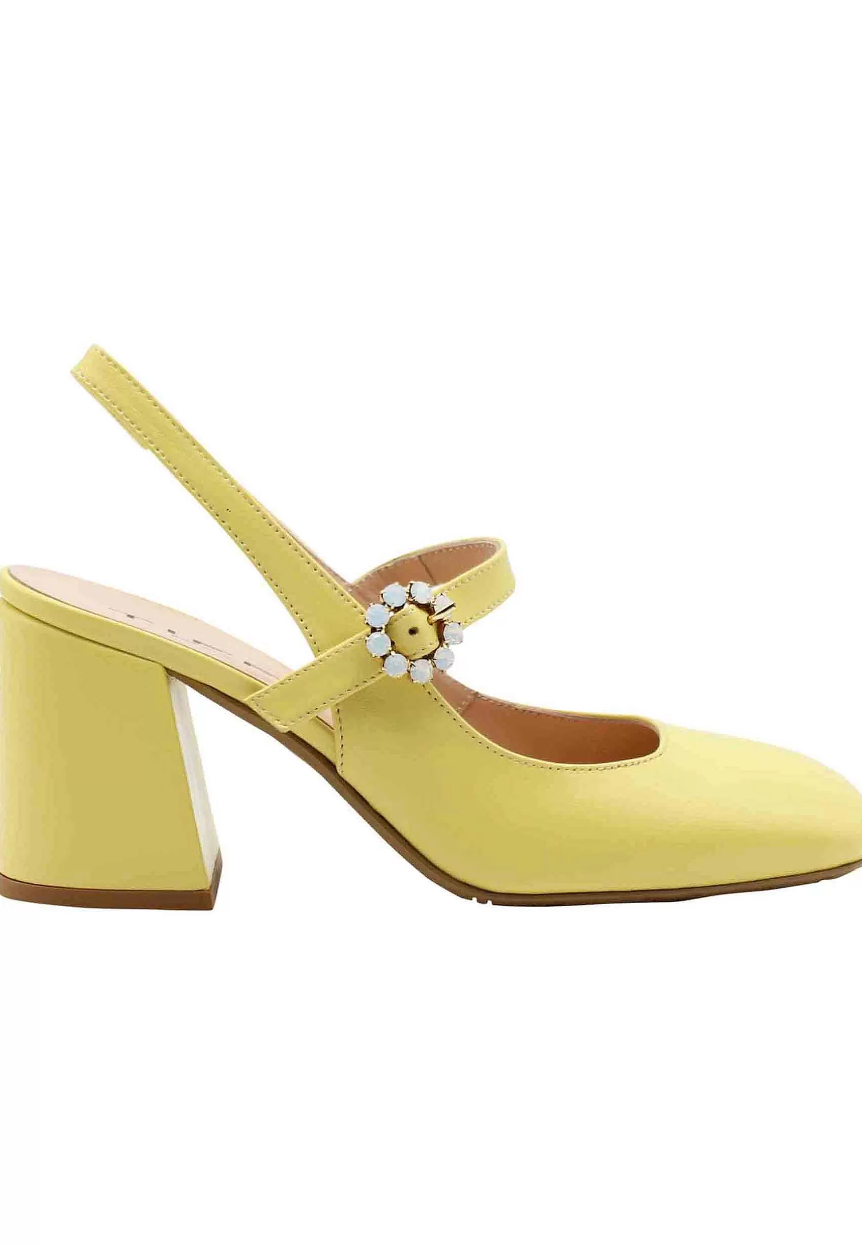 Decollete Slingback Donna In Pelle Gialla Con Tacco Grosso E Fibbitta In Cuoio*TIFFI Clearance