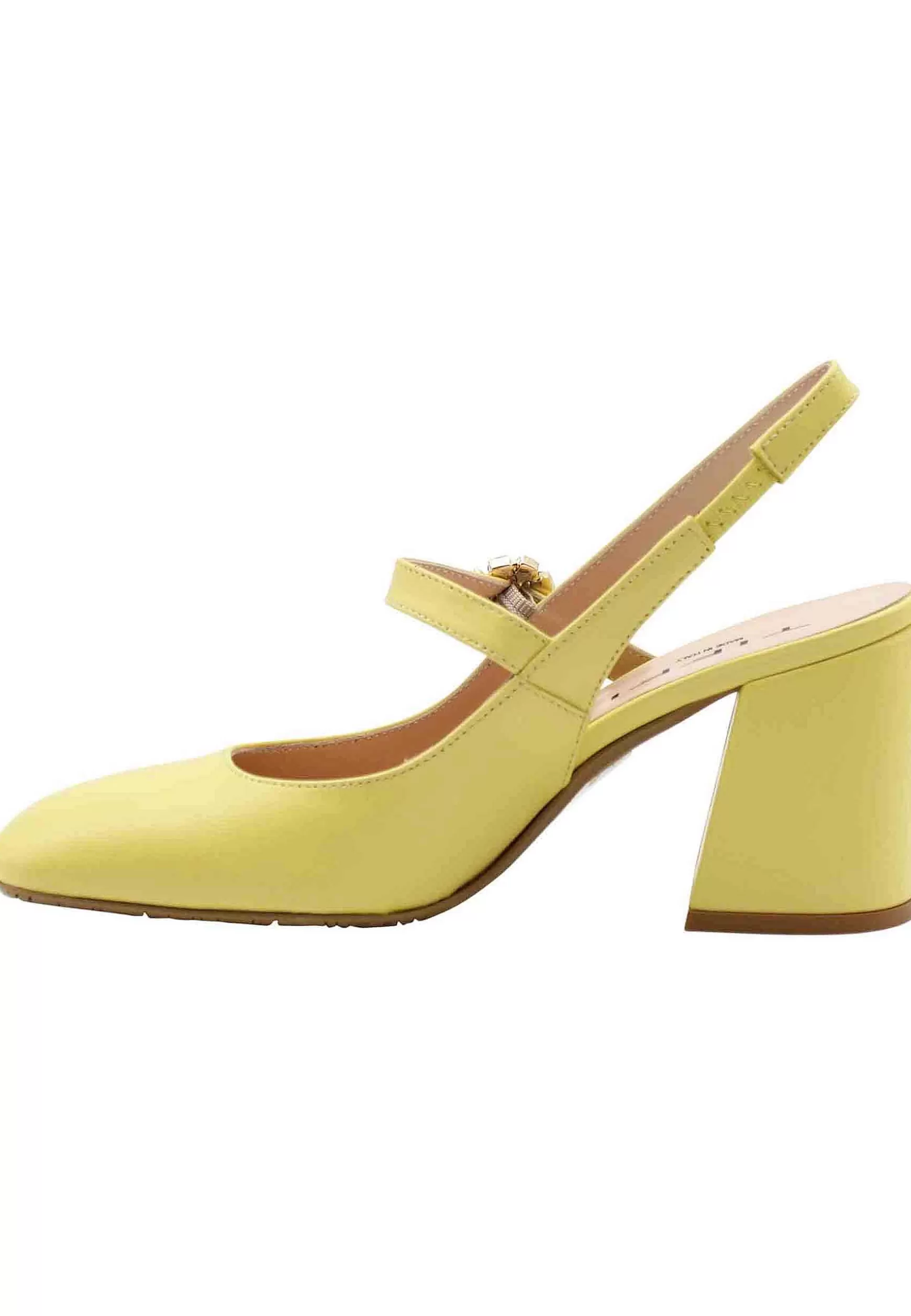 Decollete Slingback Donna In Pelle Gialla Con Tacco Grosso E Fibbitta In Cuoio*TIFFI Clearance