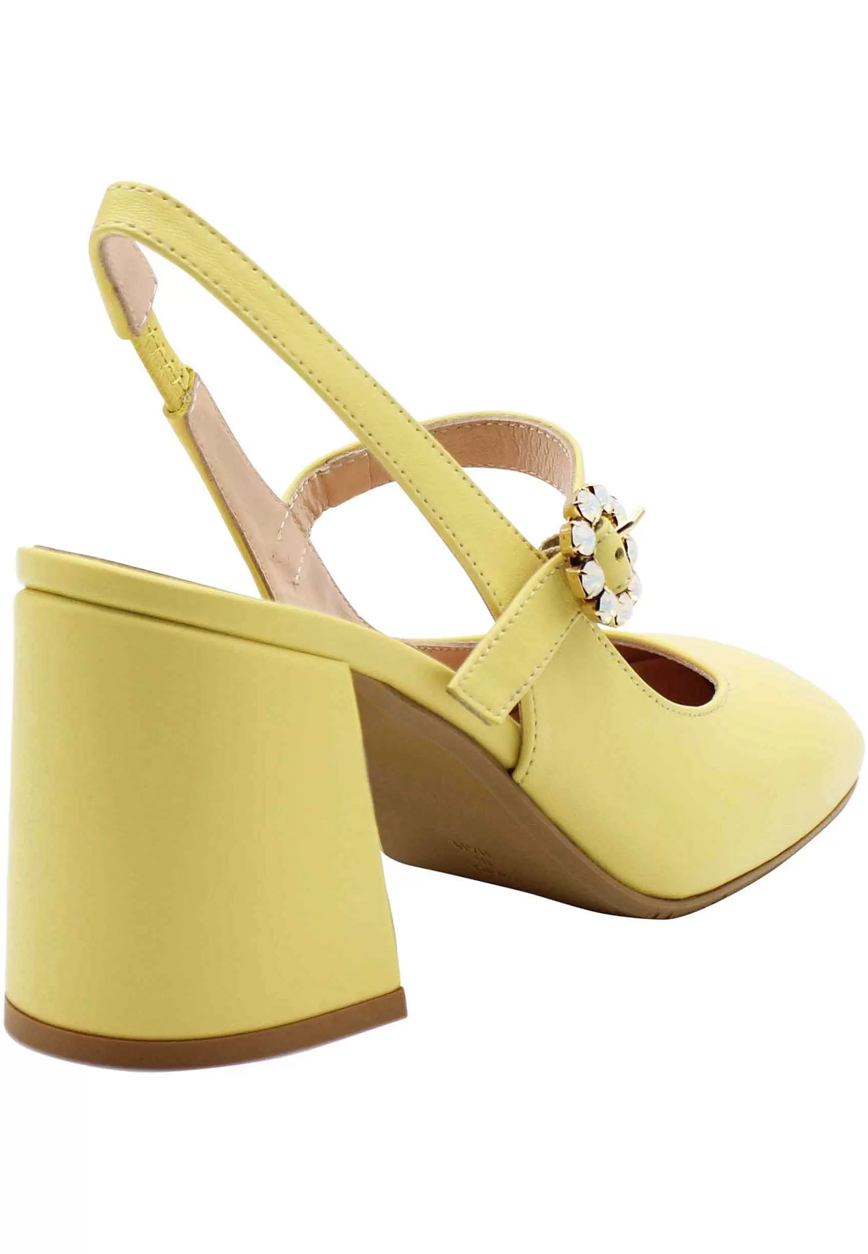 Decollete Slingback Donna In Pelle Gialla Con Tacco Grosso E Fibbitta In Cuoio*TIFFI Clearance