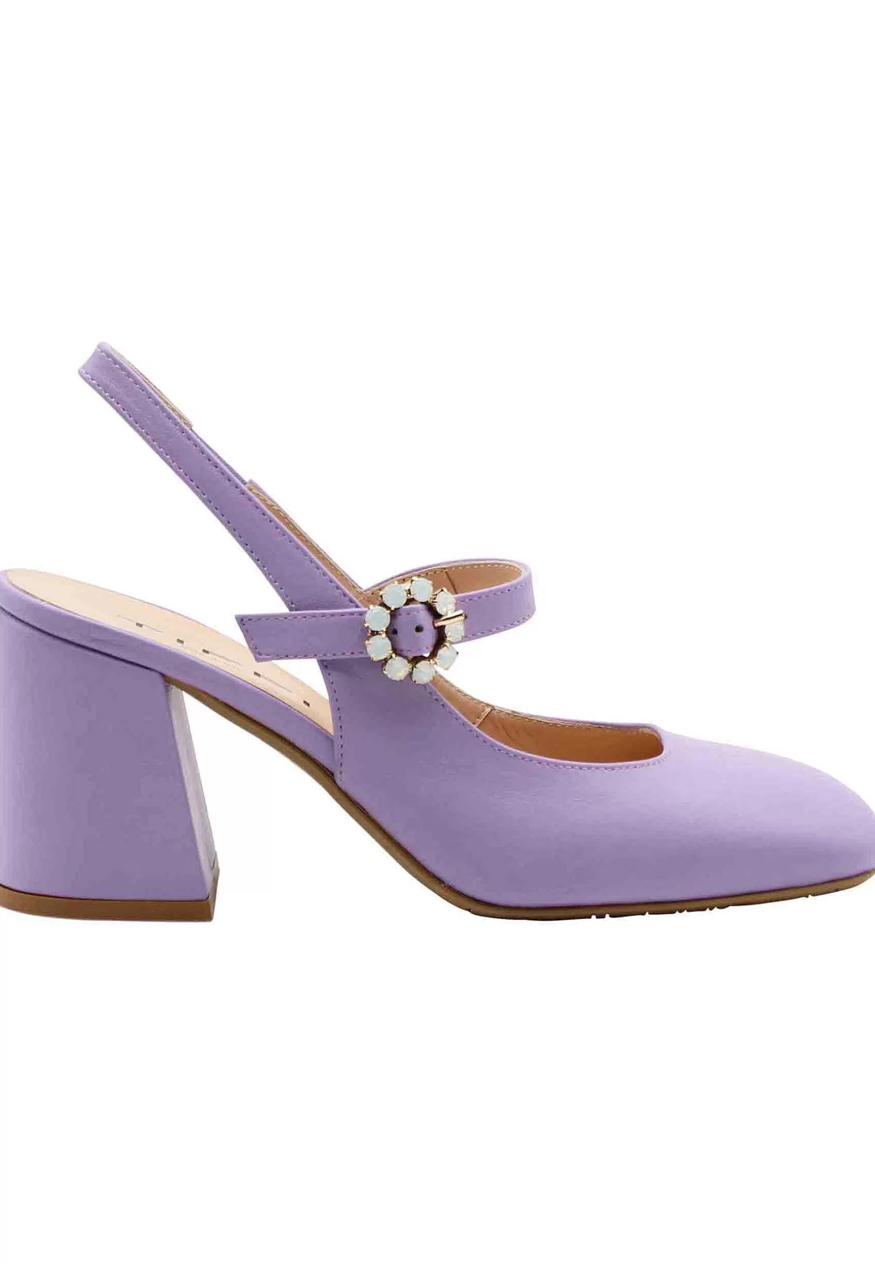Decollete Slingback Donna In Pelle Glicine Con Tacco Grosso E Fibbitta In Strass*TIFFI Best Sale