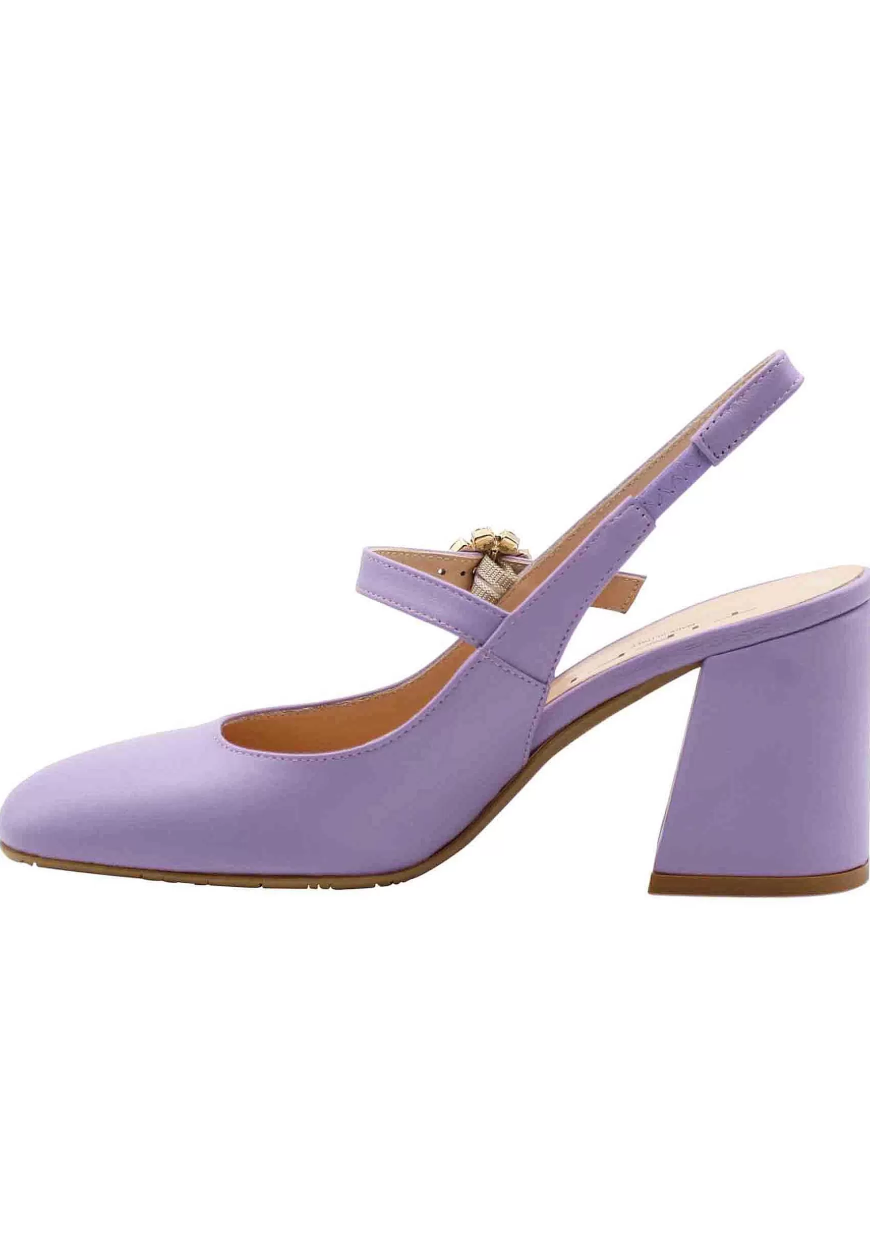 Decollete Slingback Donna In Pelle Glicine Con Tacco Grosso E Fibbitta In Strass*TIFFI Best Sale