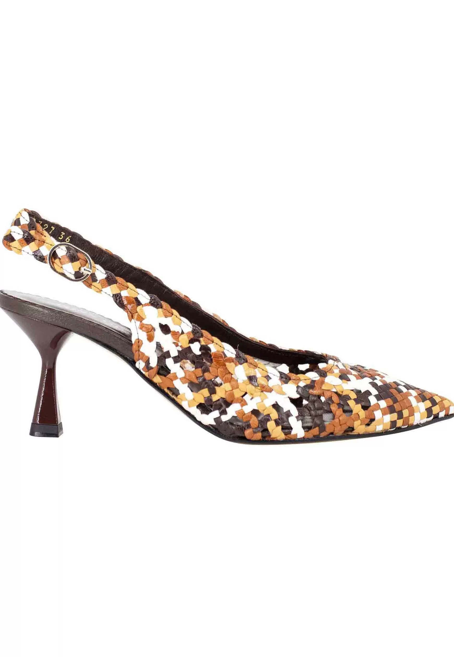 Decollete Slingback Donna In Pelle Intrecciata Marrone E Cuoio Con Tacco Alto*Pons Quintana Discount