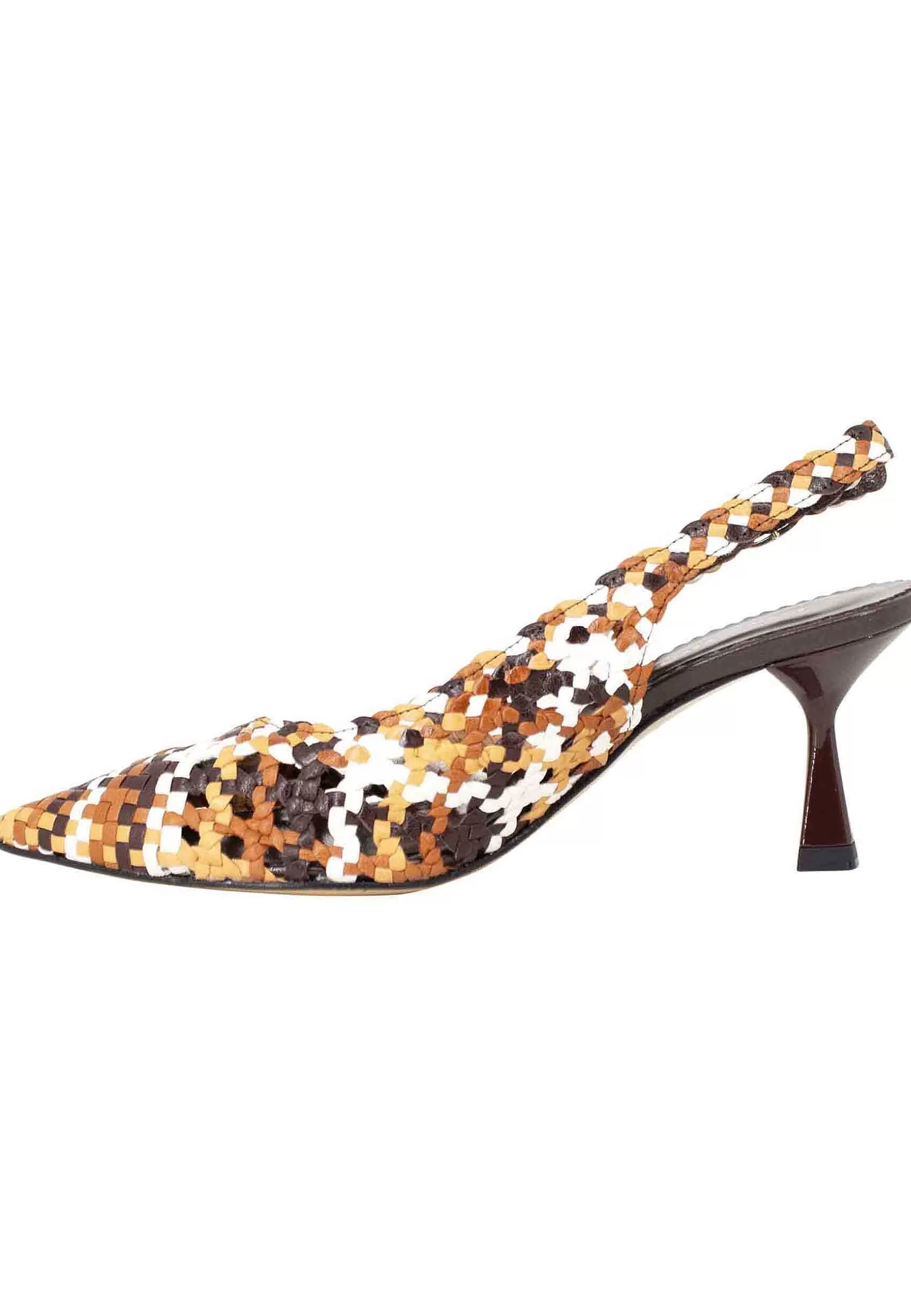 Decollete Slingback Donna In Pelle Intrecciata Marrone E Cuoio Con Tacco Alto*Pons Quintana Discount