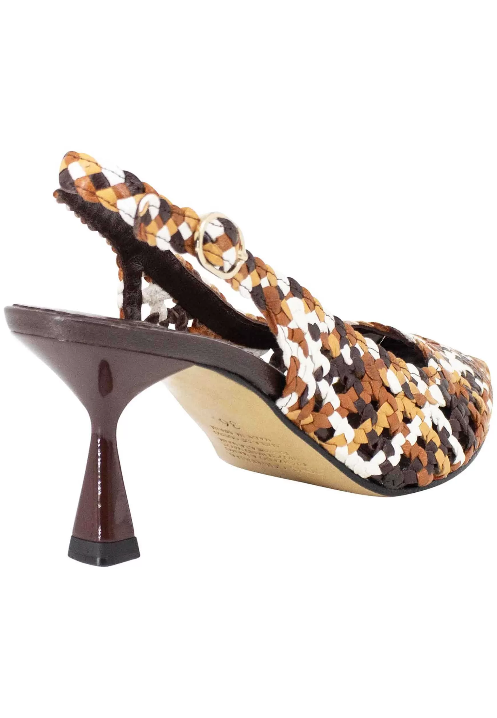 Decollete Slingback Donna In Pelle Intrecciata Marrone E Cuoio Con Tacco Alto*Pons Quintana Discount