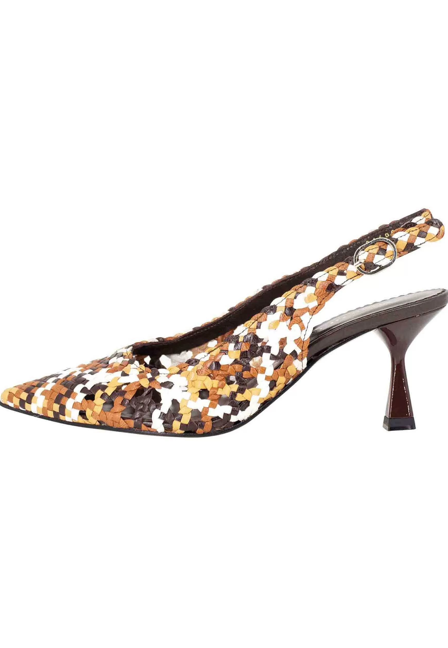 Decollete Slingback Donna In Pelle Intrecciata Marrone E Cuoio Con Tacco Alto*Pons Quintana Discount