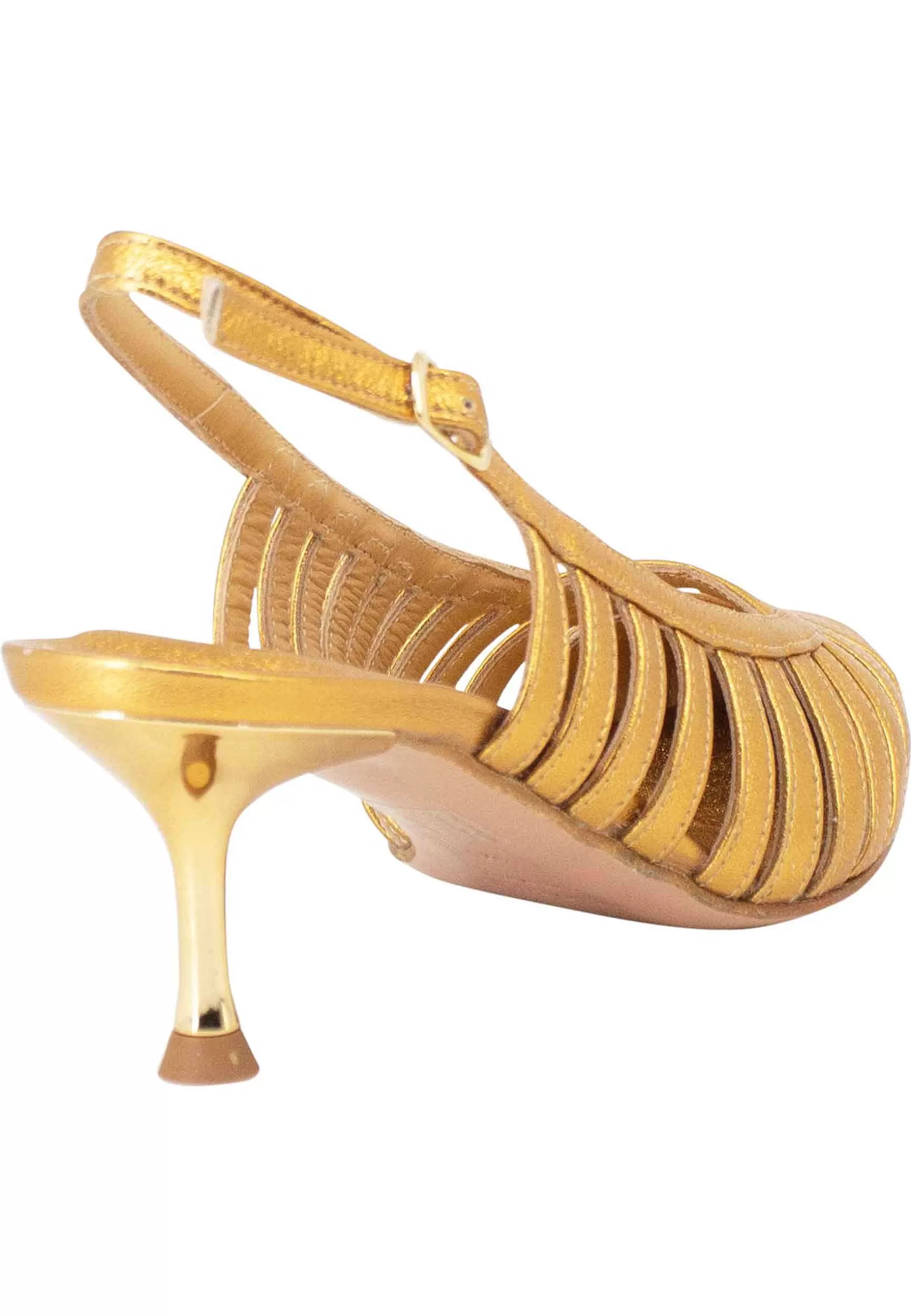 Decollete Slingback Donna In Pelle Laminata Oro Con Tacco Gioiello** Cheap