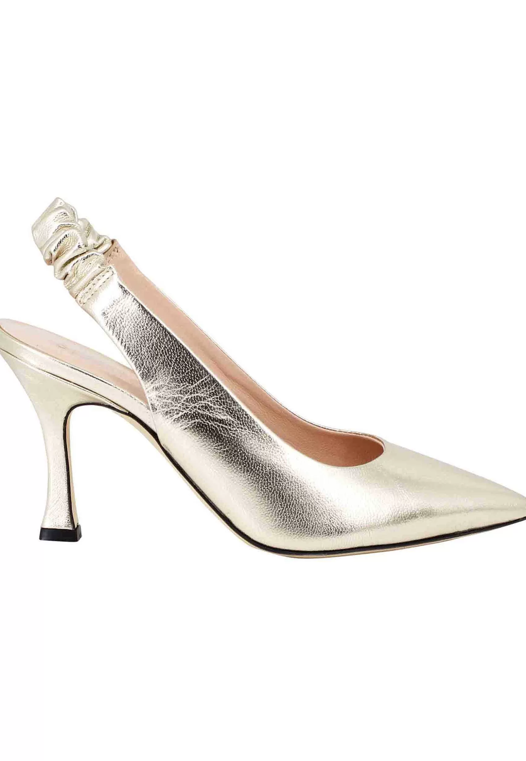 Decollete Slingback Donna In Pelle Laminata Platino Con Tacco Alto** New