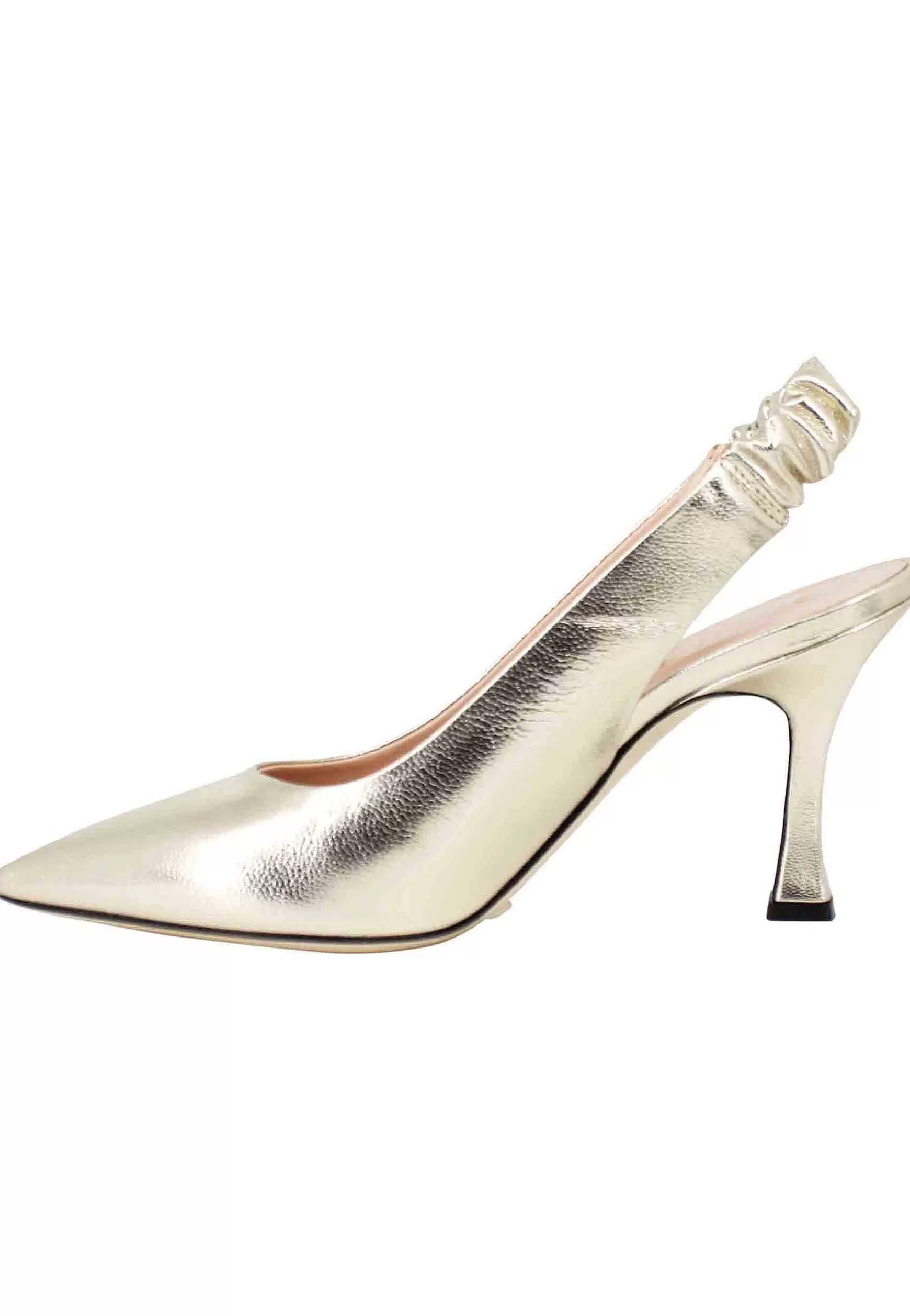 Decollete Slingback Donna In Pelle Laminata Platino Con Tacco Alto** New