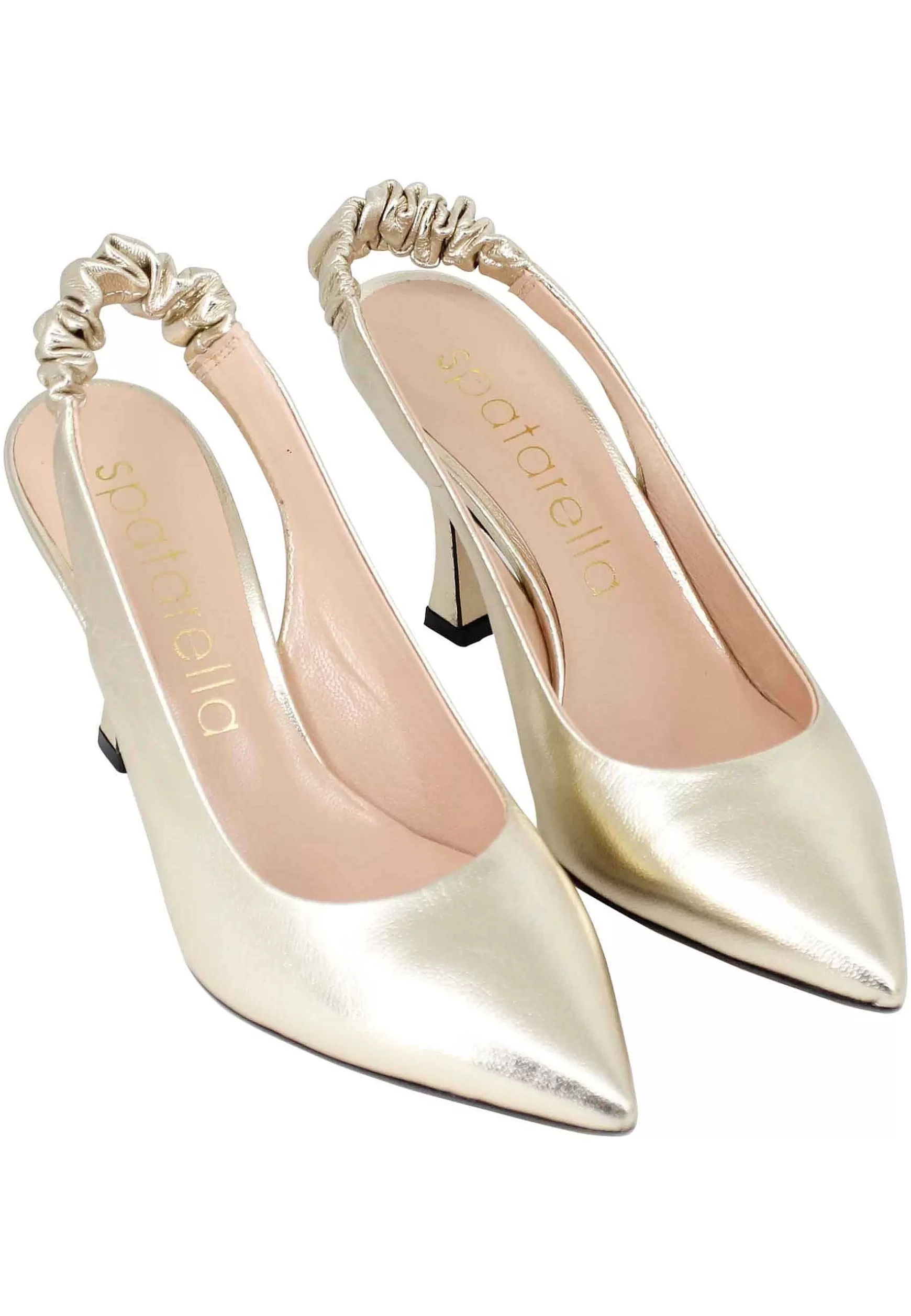 Decollete Slingback Donna In Pelle Laminata Platino Con Tacco Alto** New