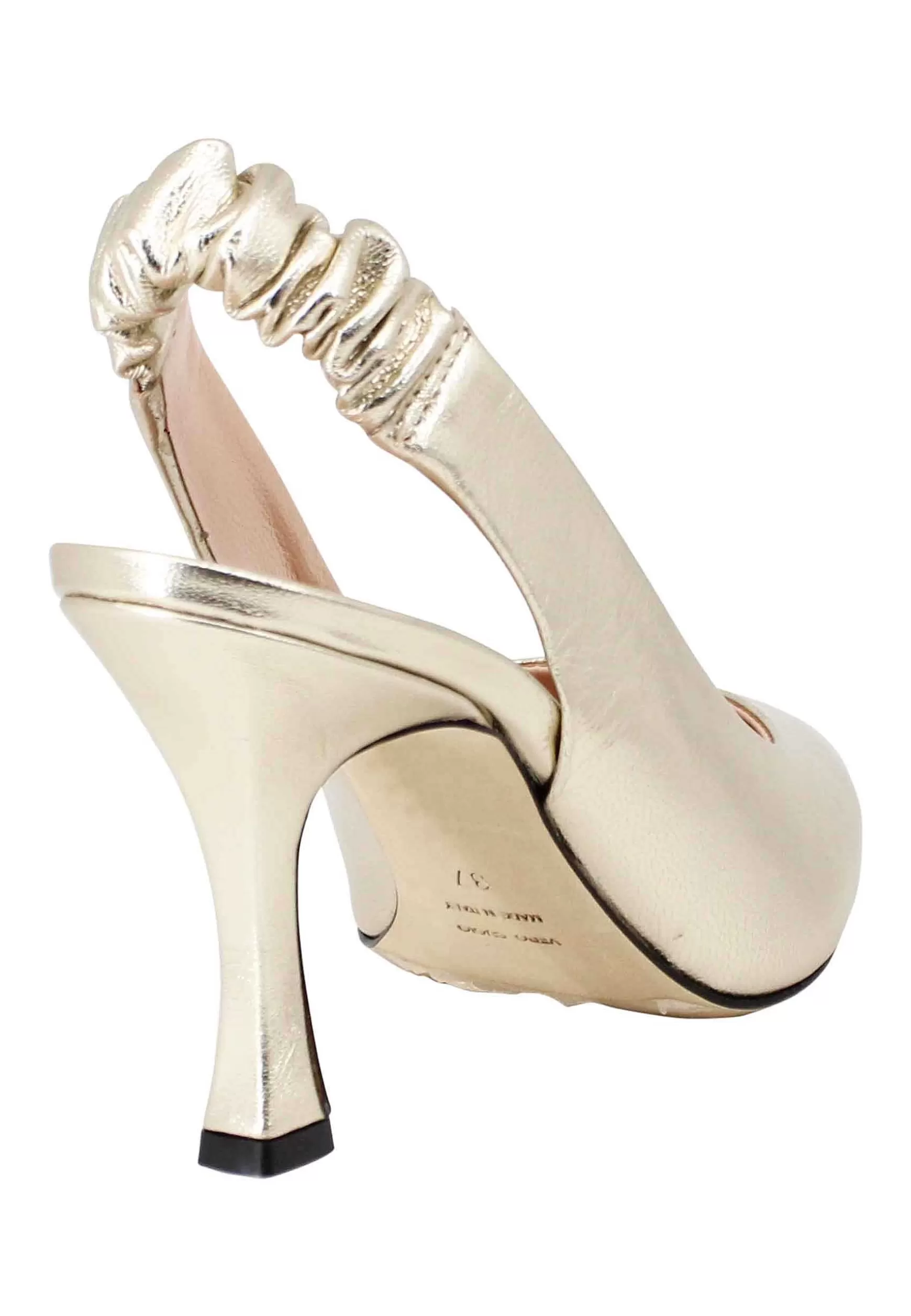 Decollete Slingback Donna In Pelle Laminata Platino Con Tacco Alto** New
