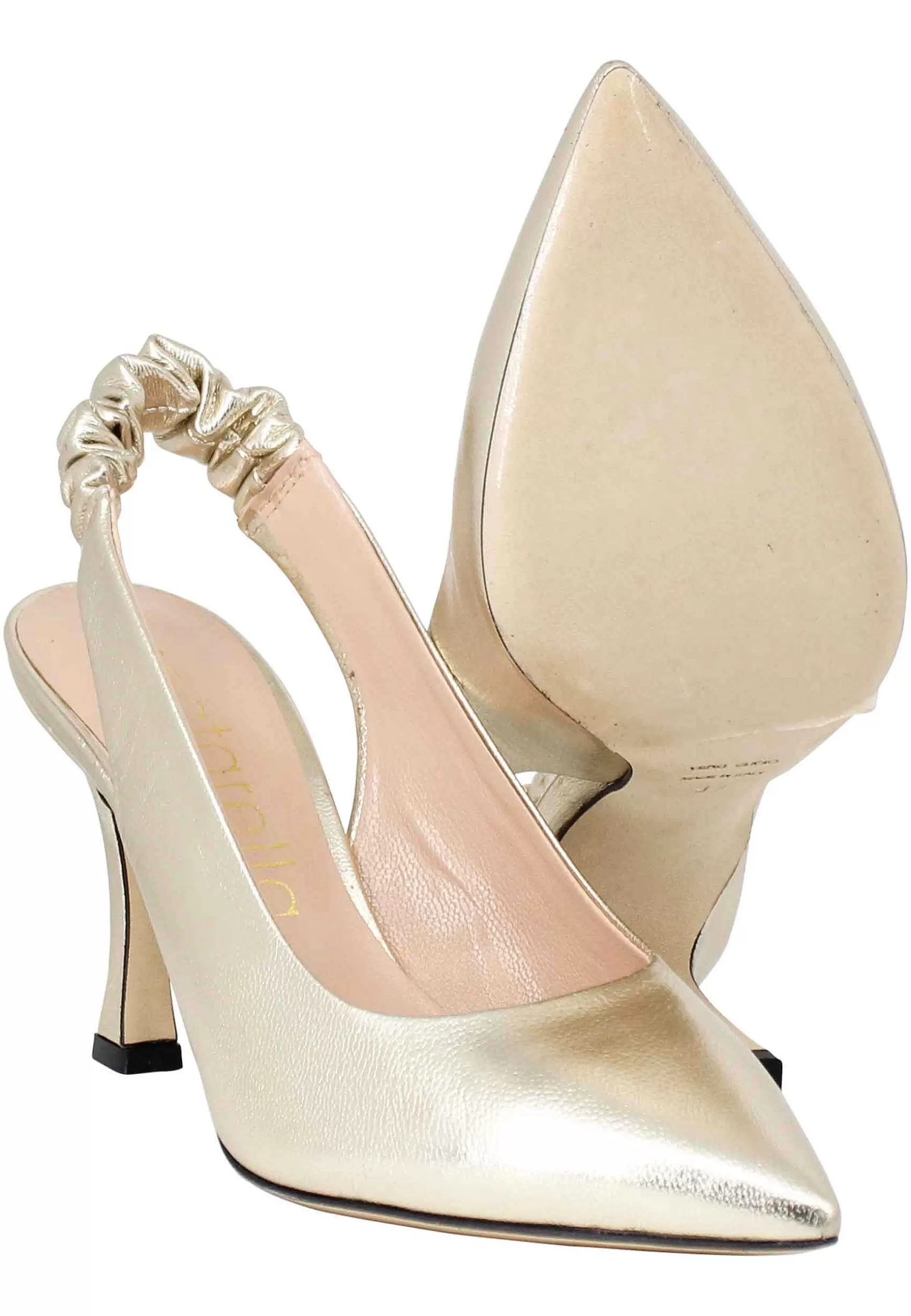 Decollete Slingback Donna In Pelle Laminata Platino Con Tacco Alto** New